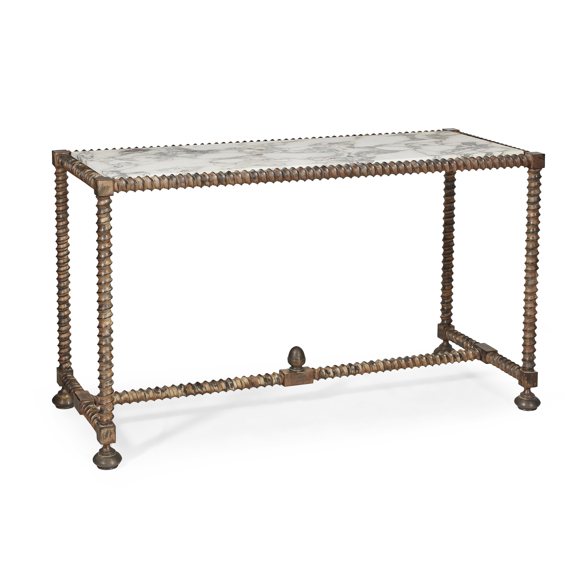 PARCEL GILT STEEL AND MARBLE TOPPED HALL TABLE