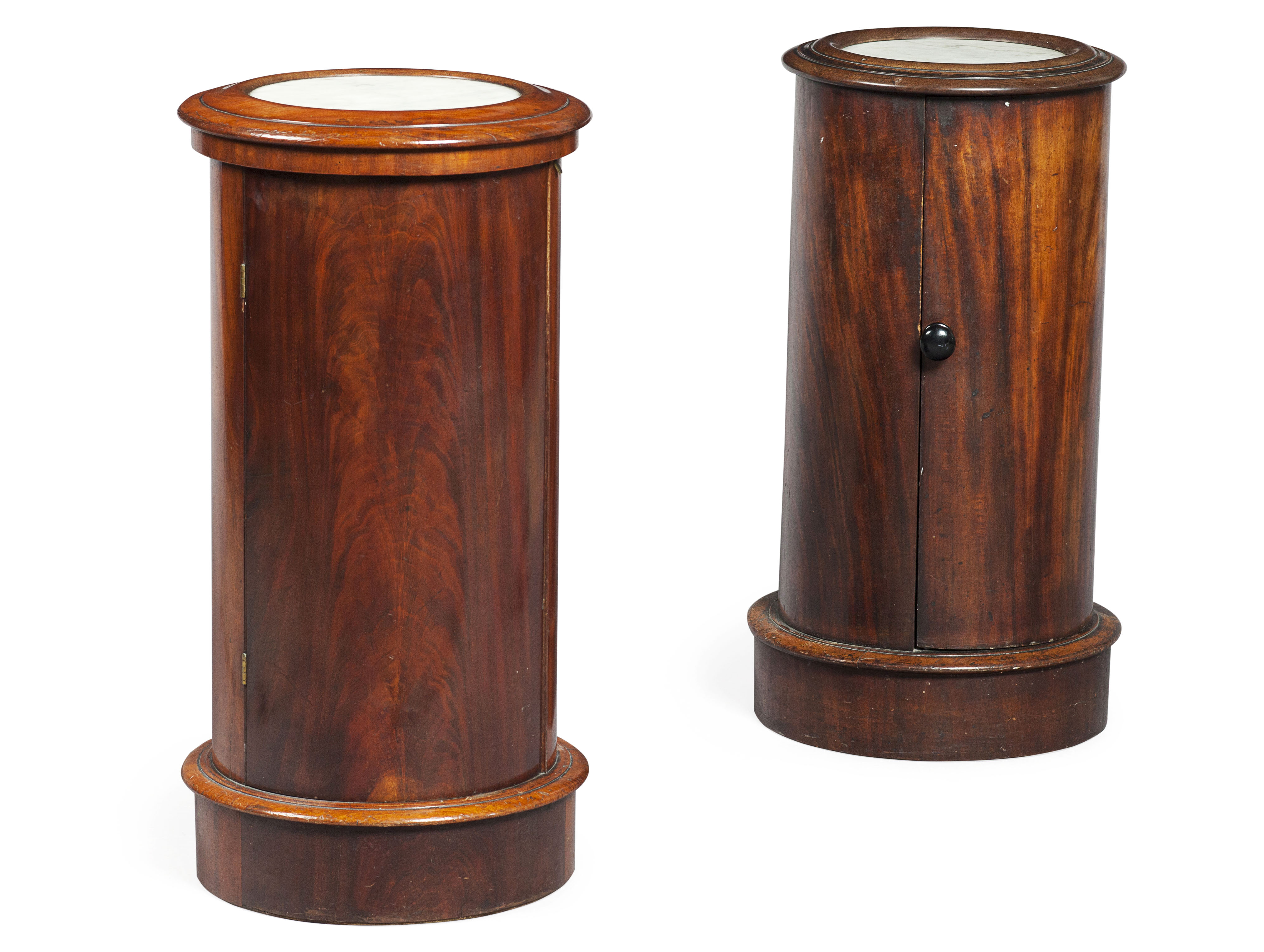 TWO SIMILAR VICTORIAN MAHOGANY MARBLE TOP POT CUPBOARDS