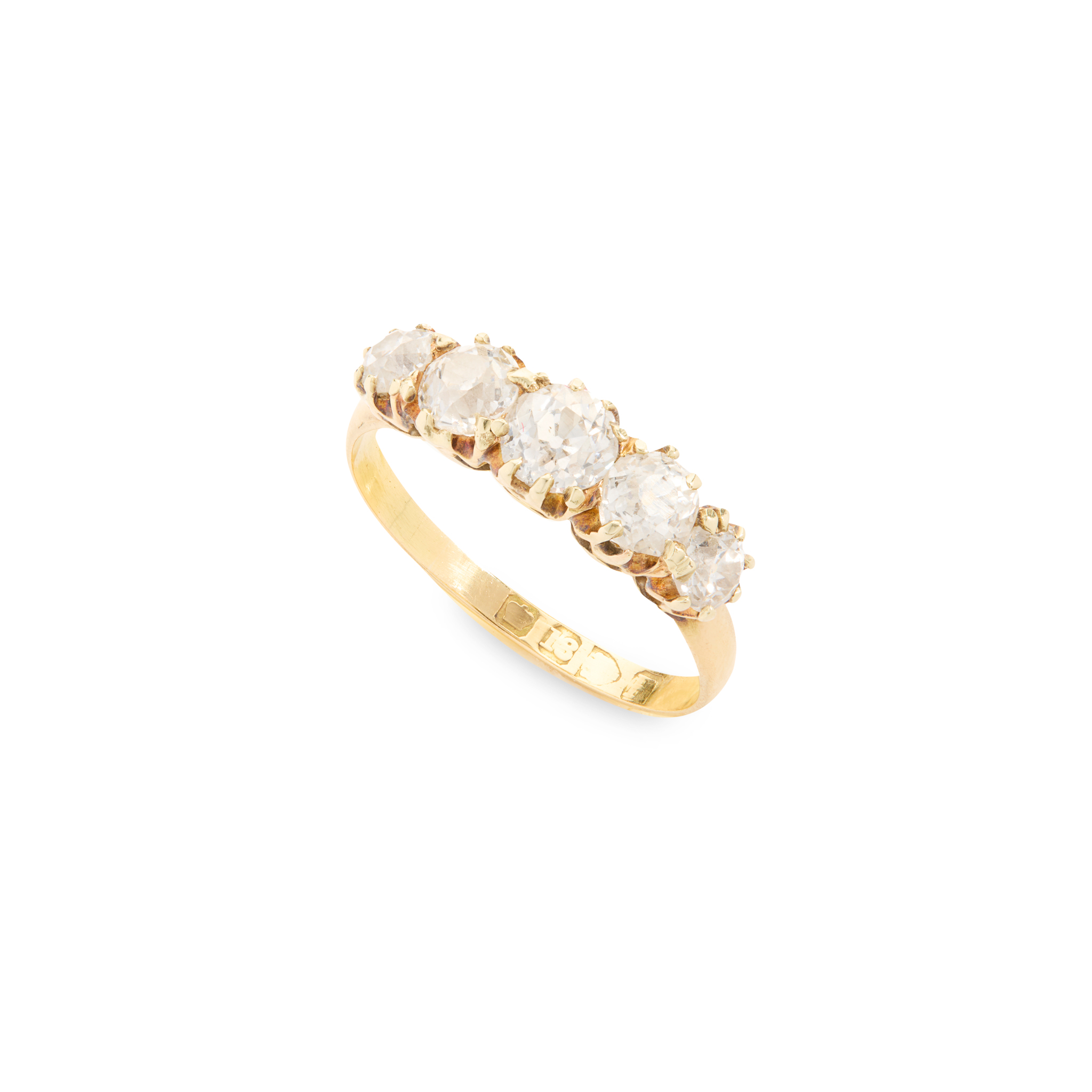 A late 19th century 18ct gold diamond five-stone ring