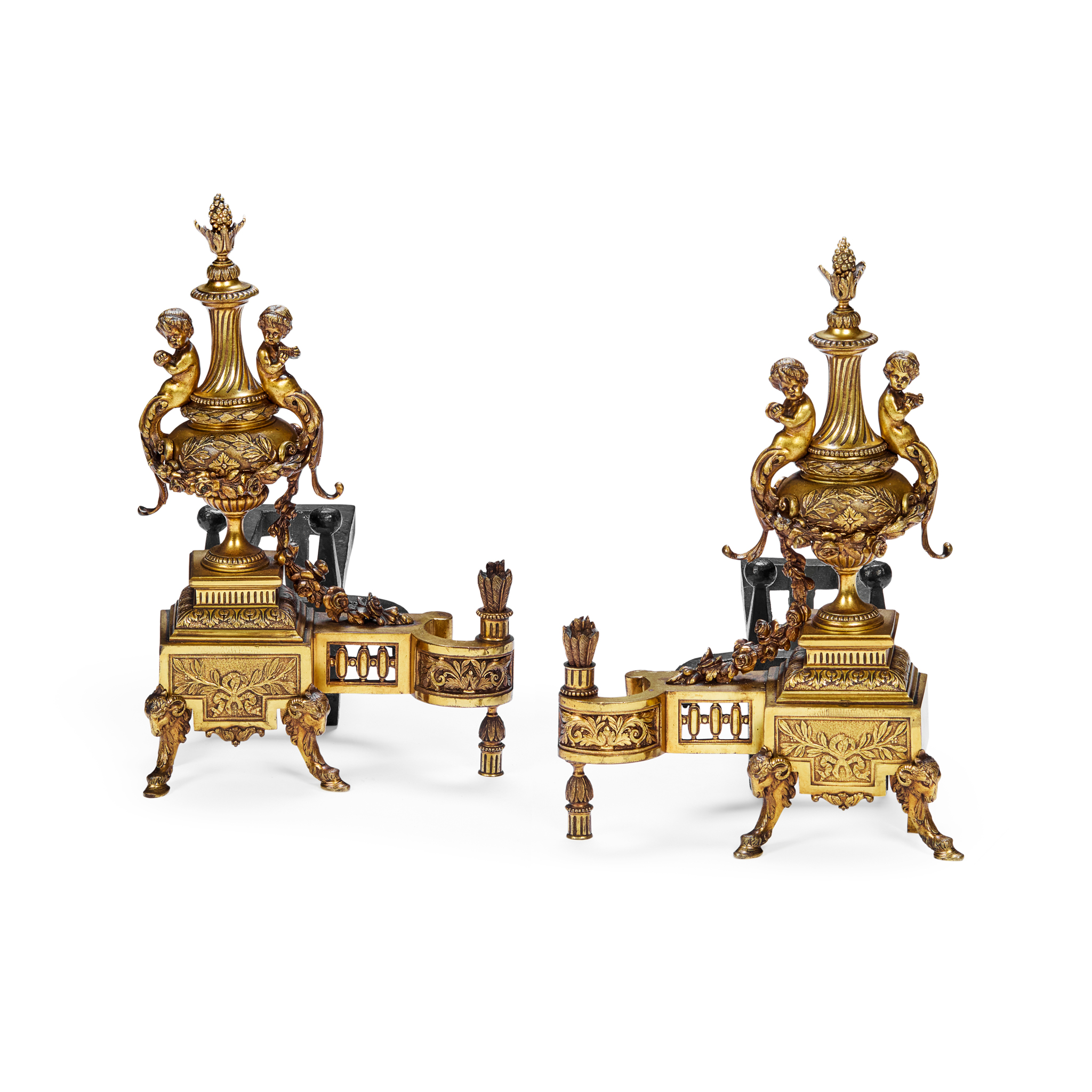 PAIR OF FRENCH CAST IRON AND GILT BRONZE CHENET