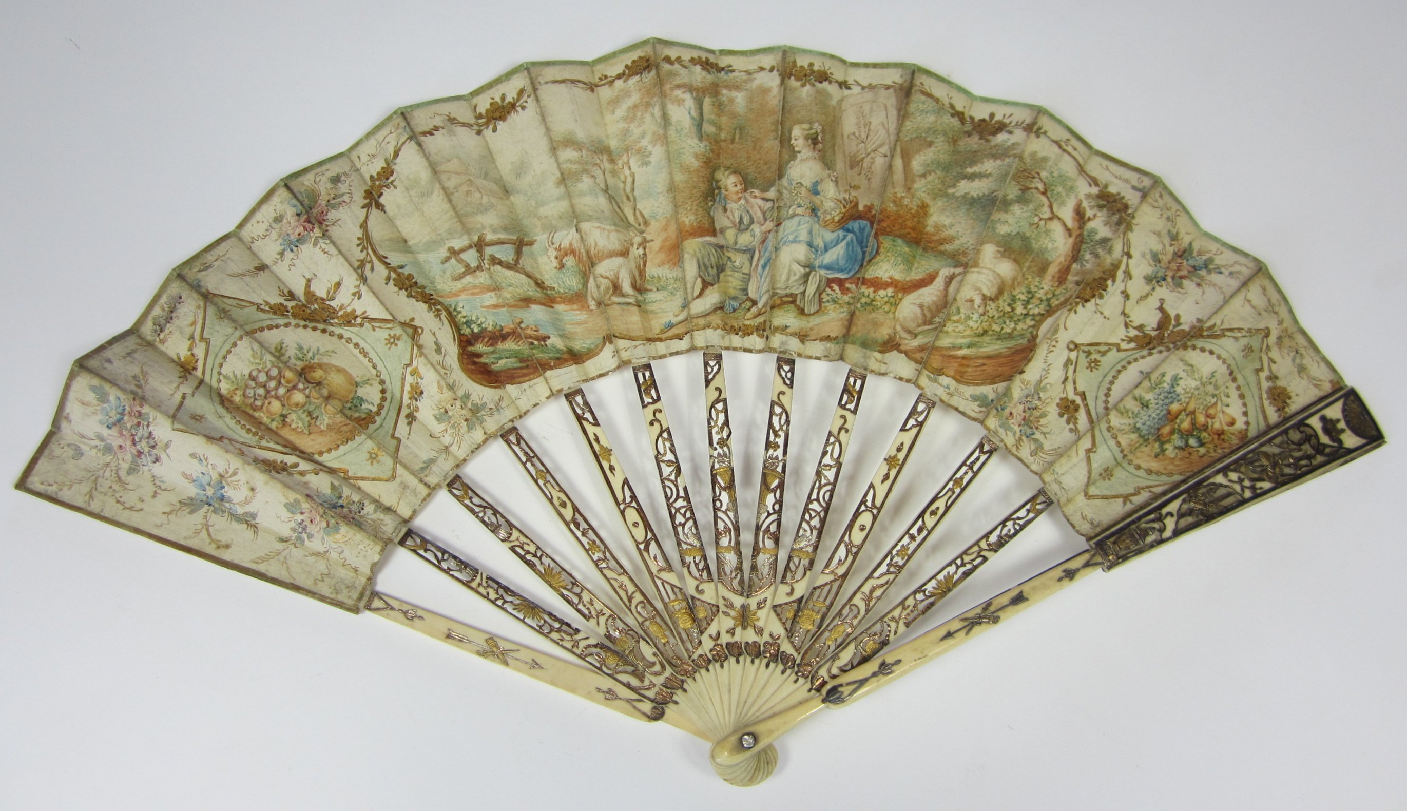 DUTCH HAND PAINTED PAPER AND IVORY MOUNTED FAN