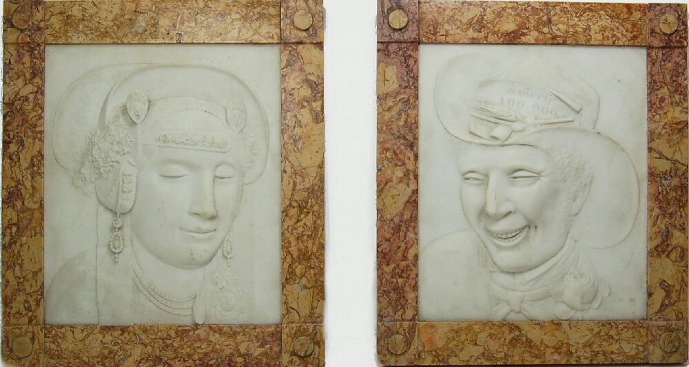 A pair of Dutch 19th century carved alabaster panels
