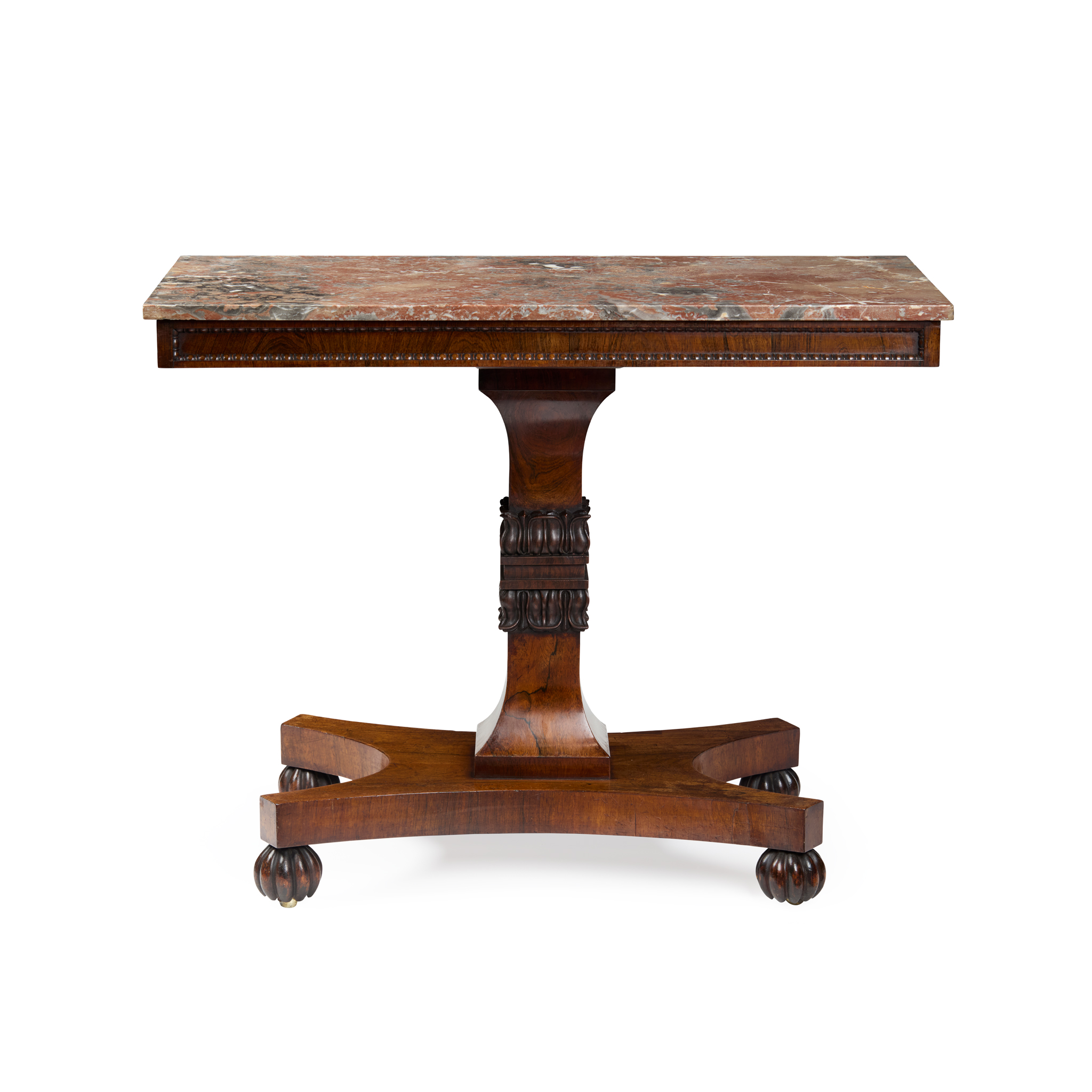 SCOTTISH REGENCY MAHOGANY MARBLE TOPPED SIDE TABLE, IN THE MANNER OF WILLIAM TROTTER
