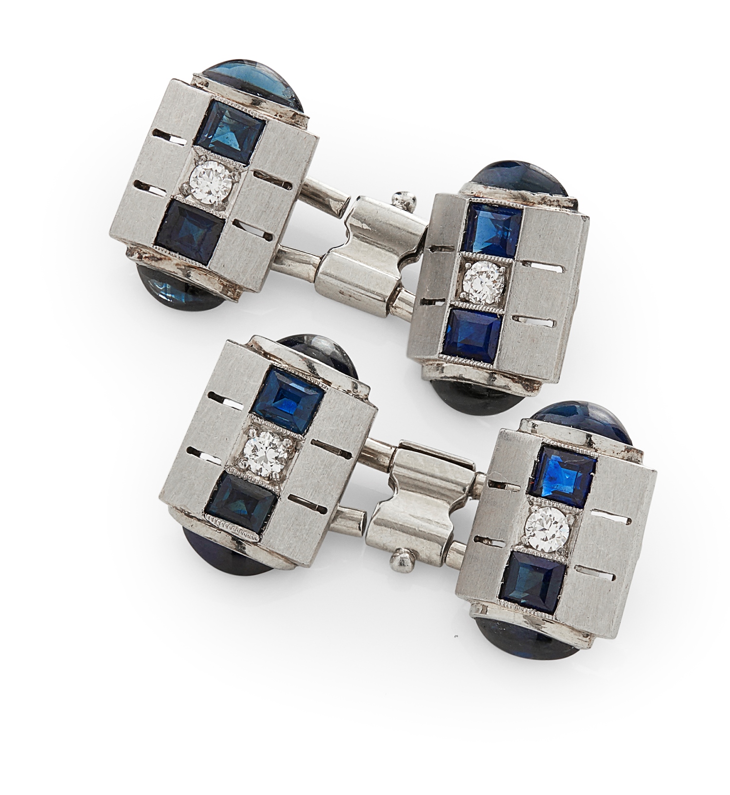 A pair of sapphire and diamond set cufflinks