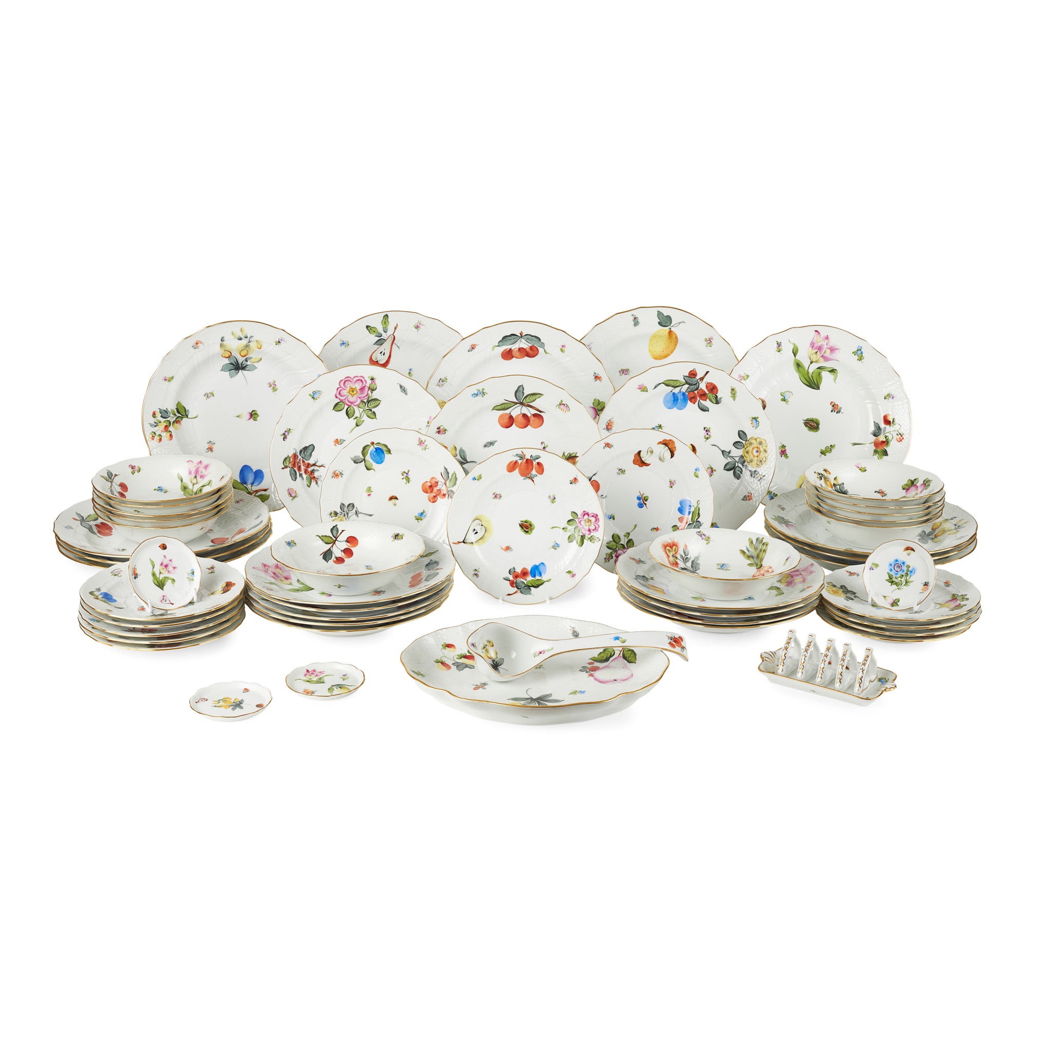HEREND 'MARKET GARDEN' PATTERN OZIER-MOULDED PART DINNER SERVICE