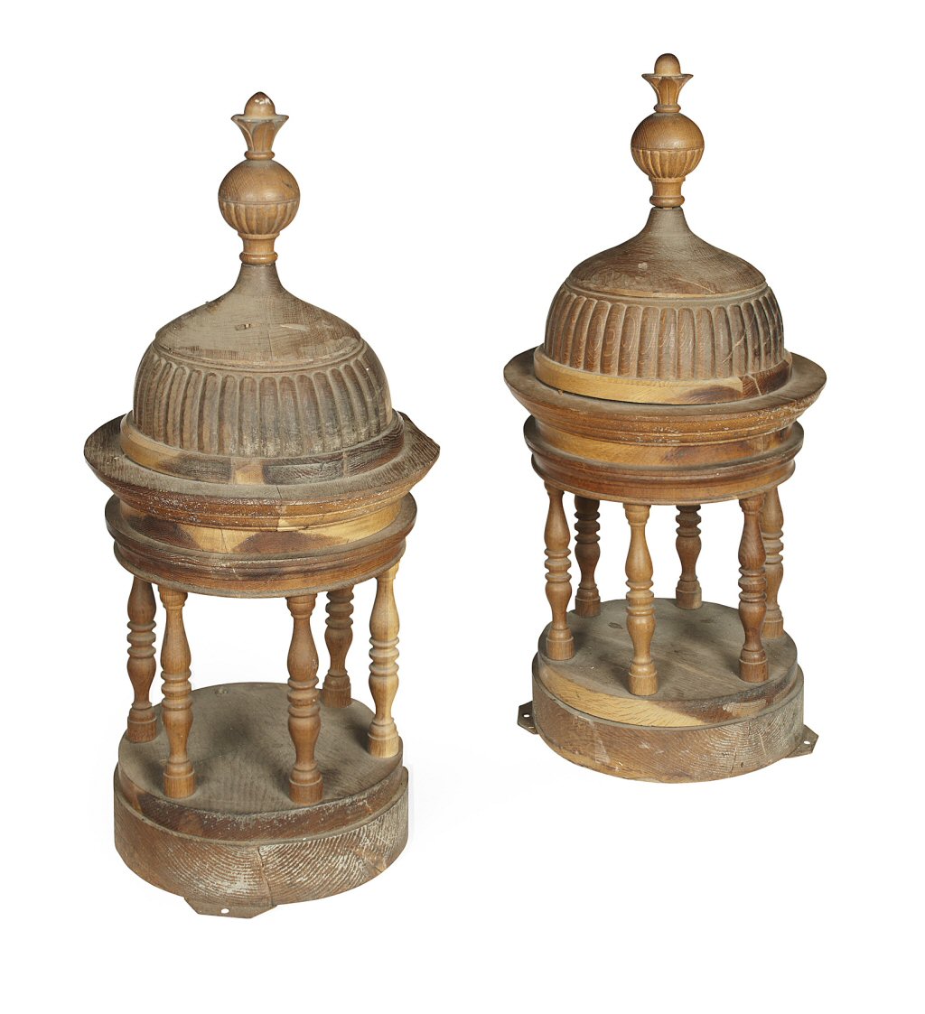 PAIR OF LIGNUM VITAE ARCHITECTURAL CUPULA MODELS