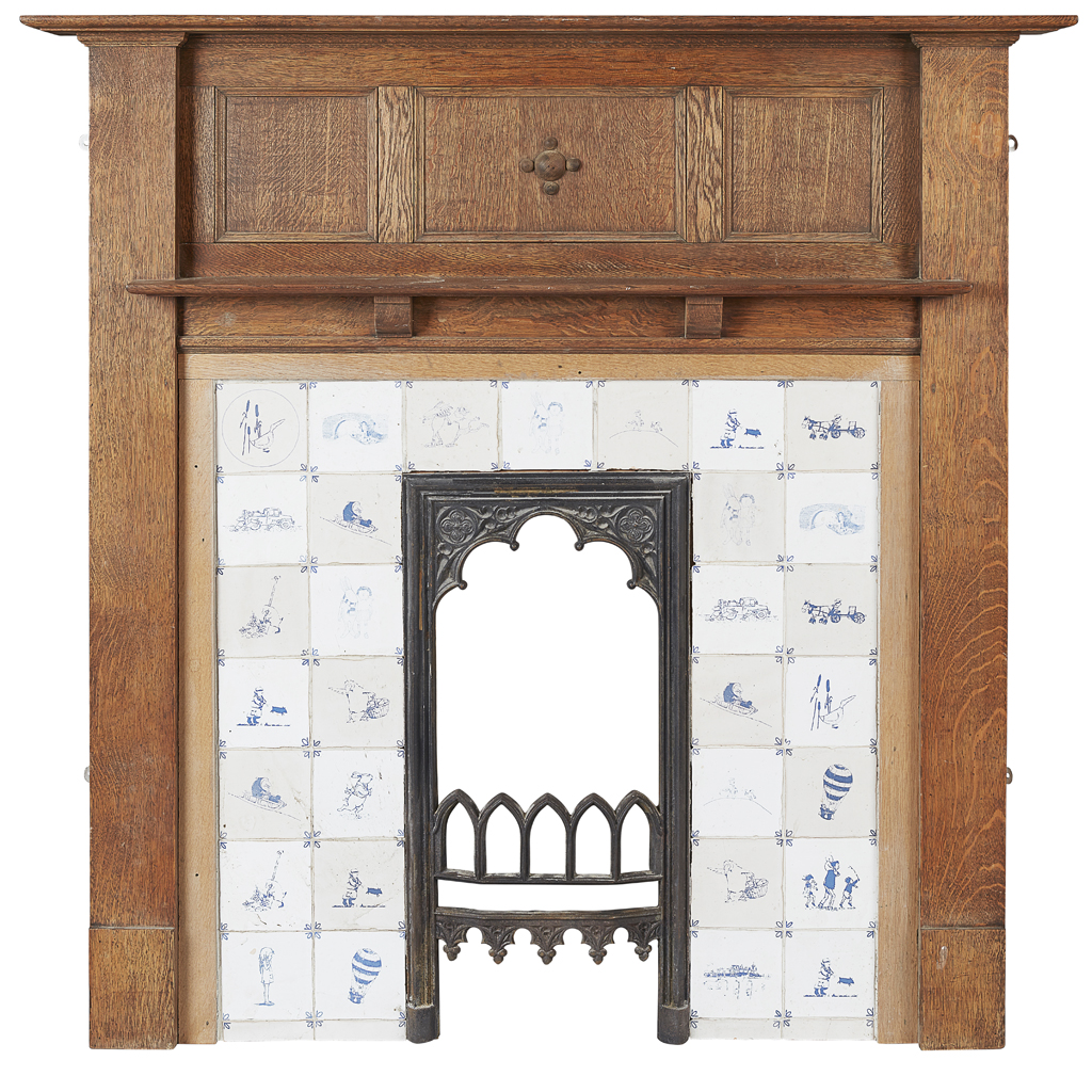 AN OAK FRAMED FIRE SURROUND