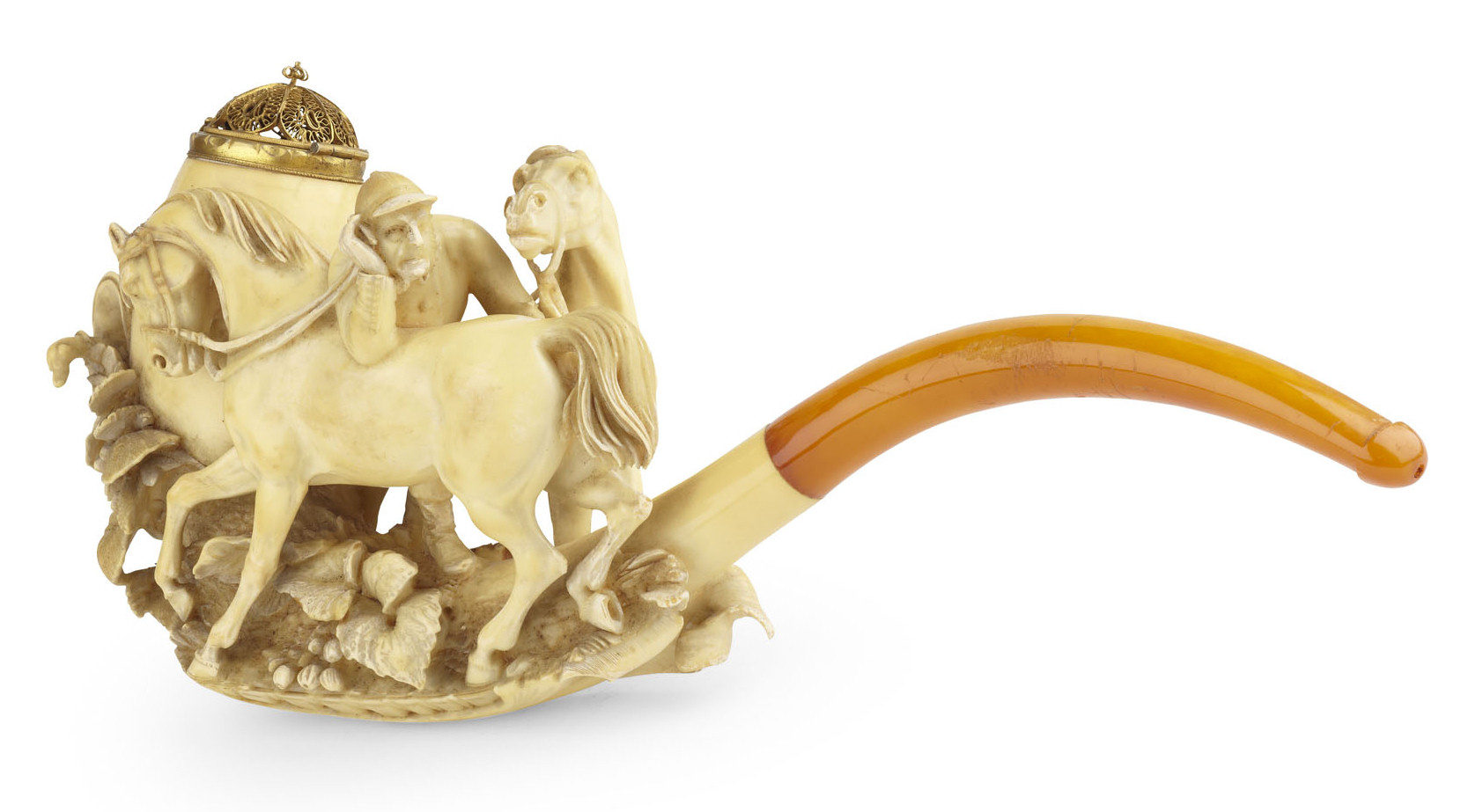 FINE CASED SILVER GILT MOUNTED MEERSCHAUM PIPE