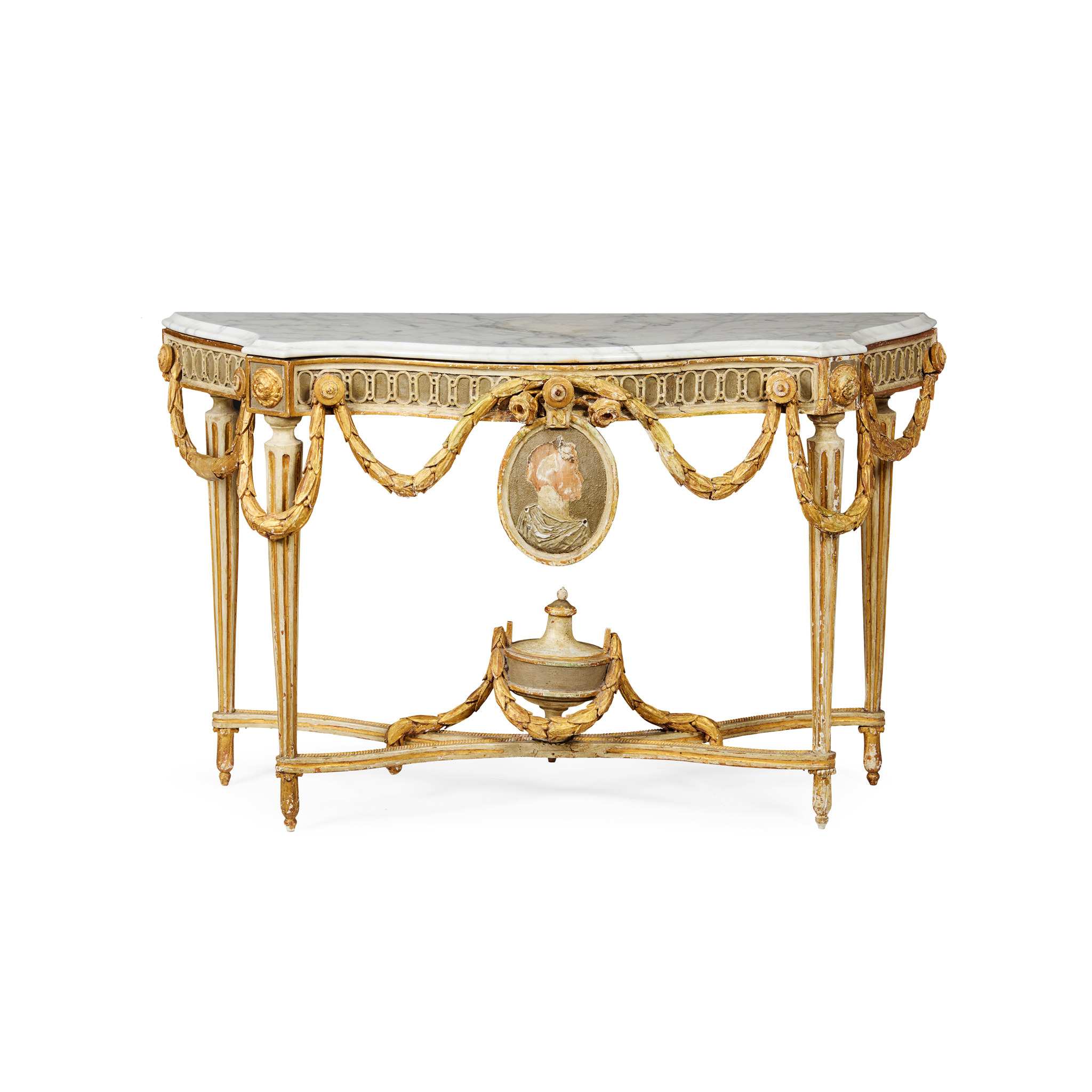 NORTHERN EUROPEAN PAINTED PINE MARBLE TOPPED CONSOLE TABLE