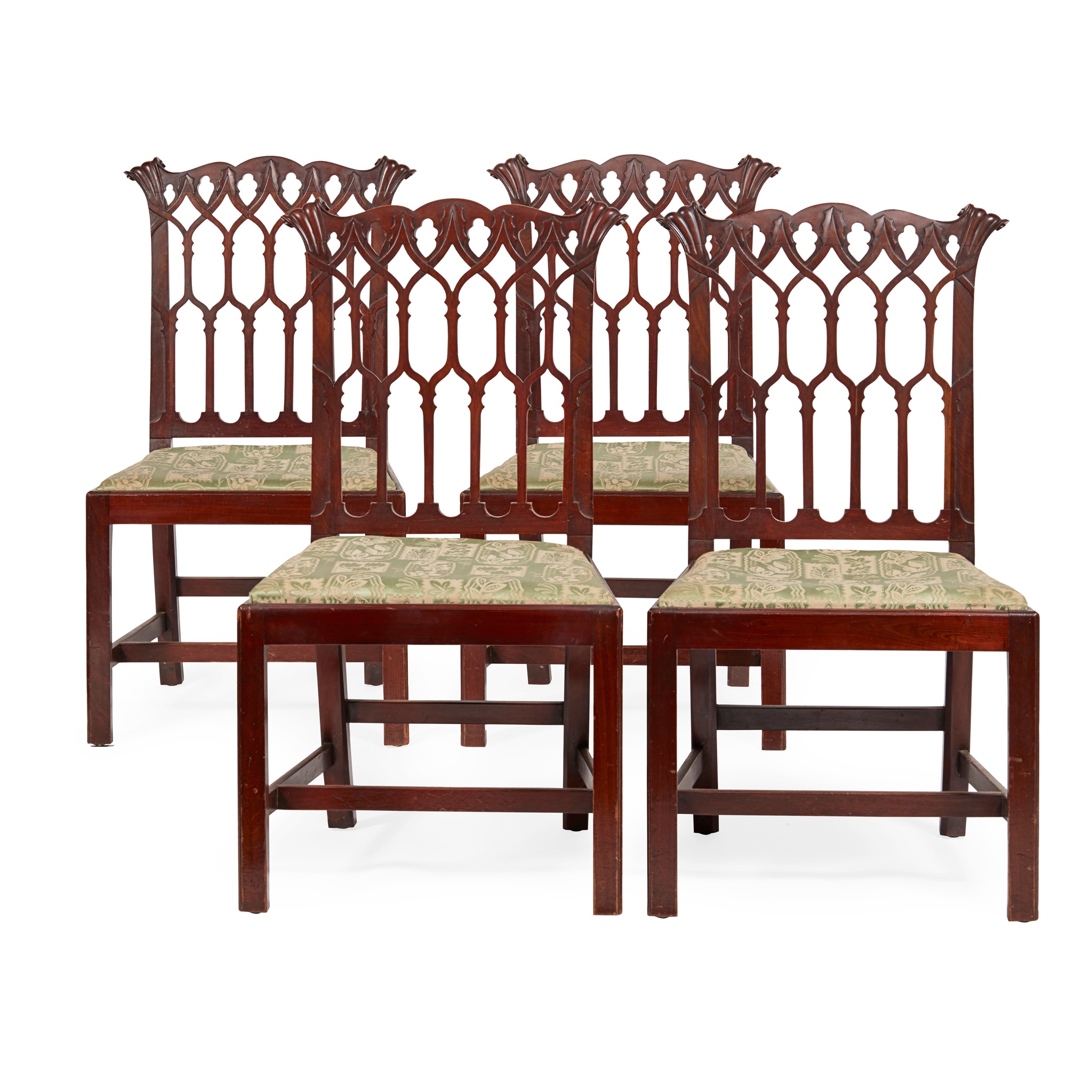 SET OF FOUR LARGE 'GOTHIC CHIPPENDALE' STYLE DINING CHAIRS