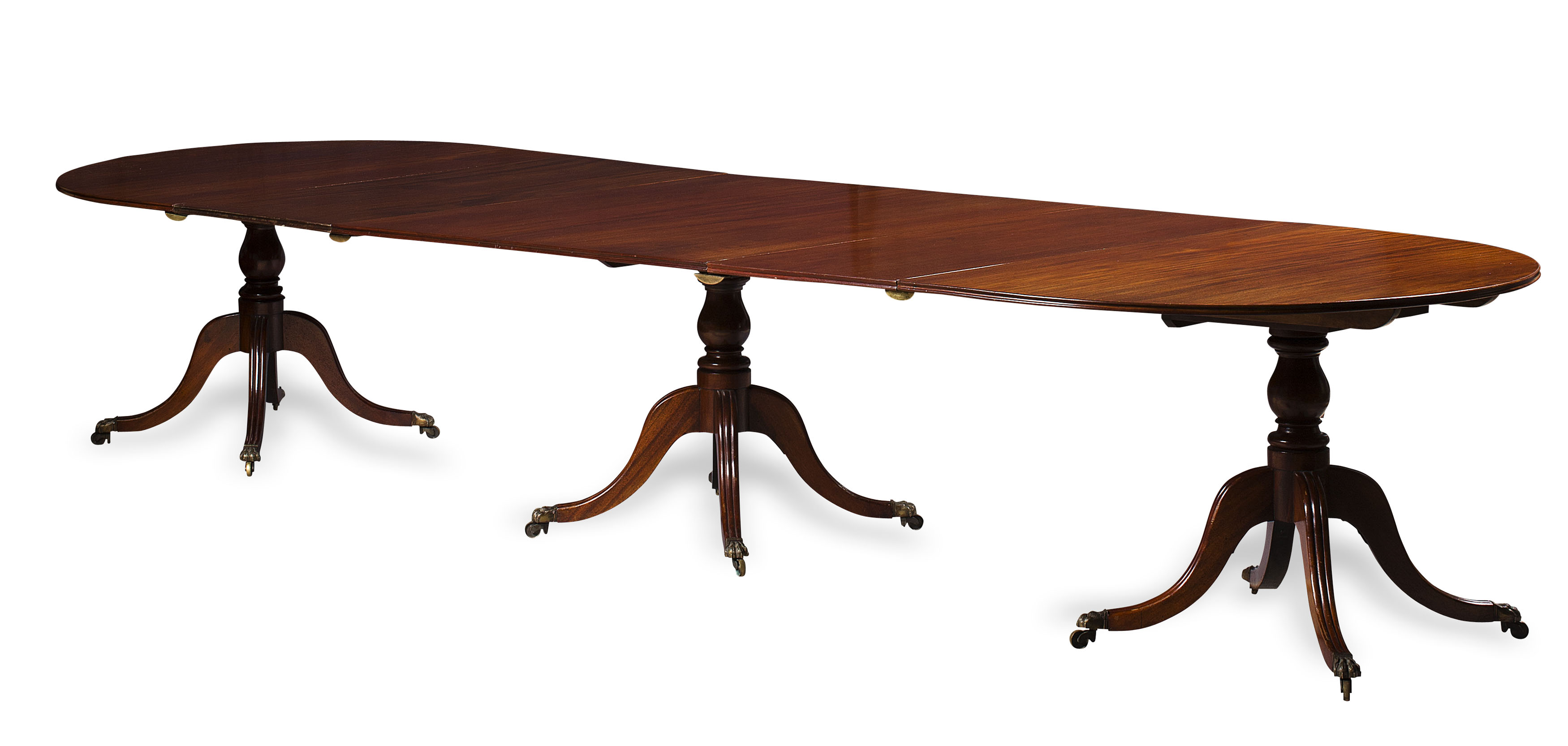 REGENCY TRIPLE PEDESTAL MAHOGANY DINING TABLE