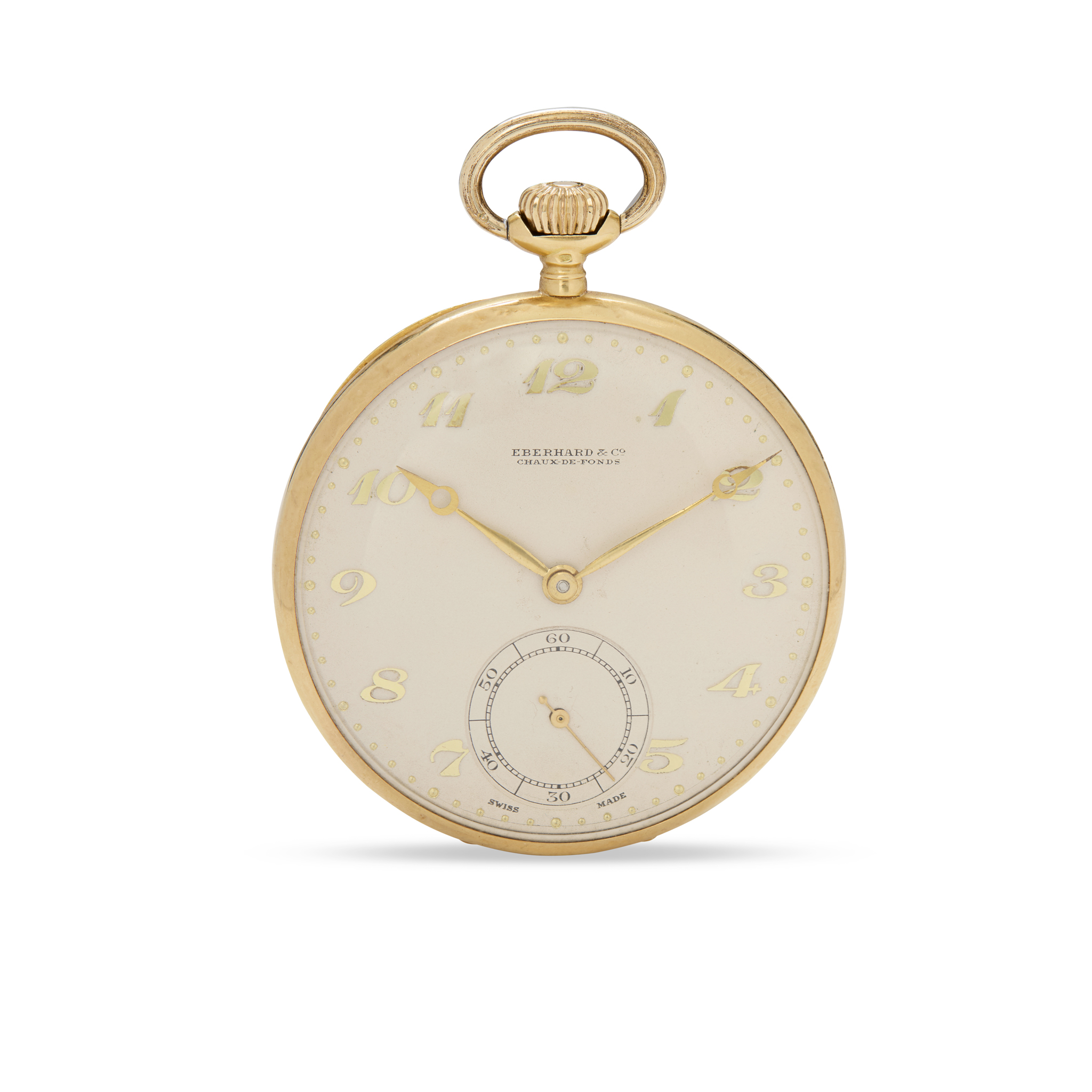Eberhard. An 18k gold mechanical open face pocket watch