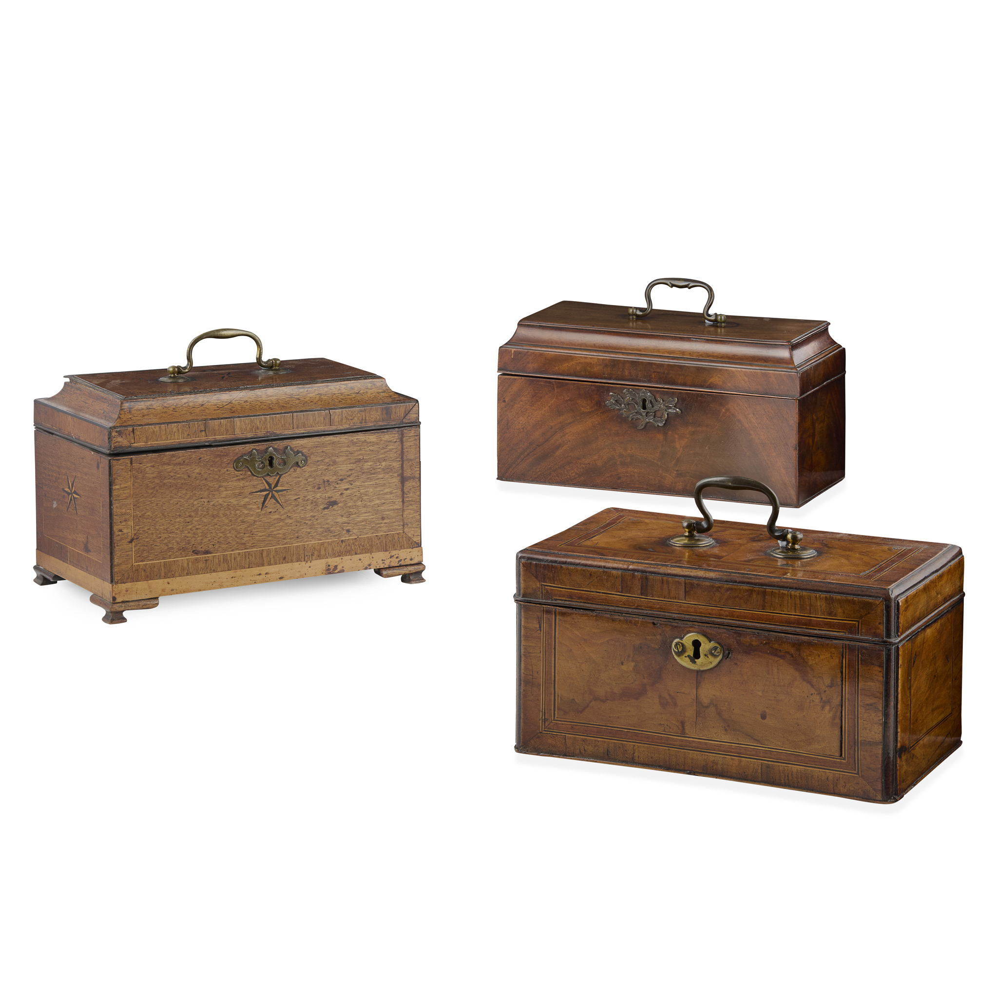 THREE GEORGE III TEA CADDIES