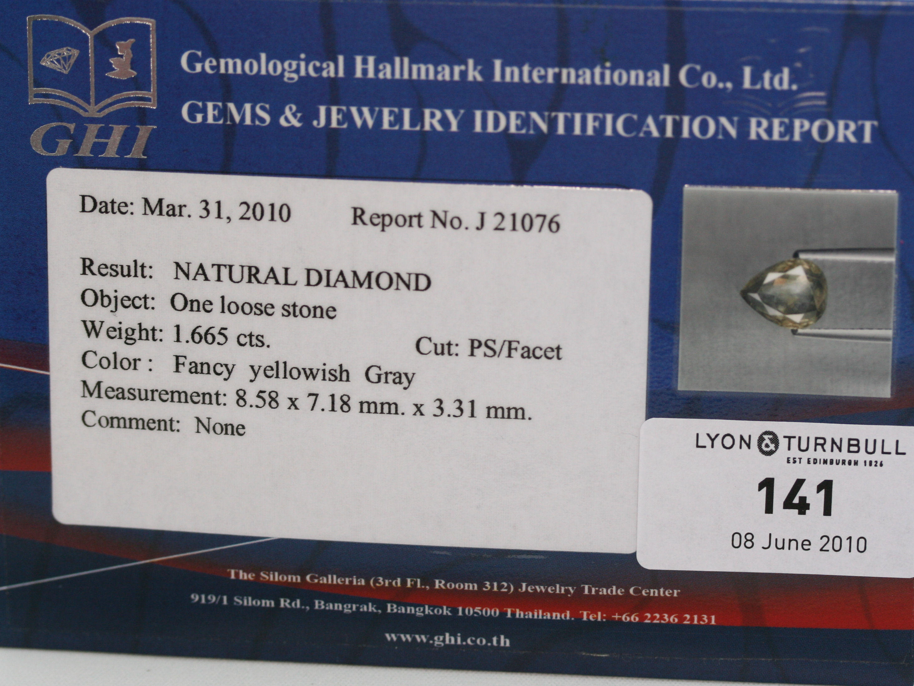 An unmounted pear cut diamond,