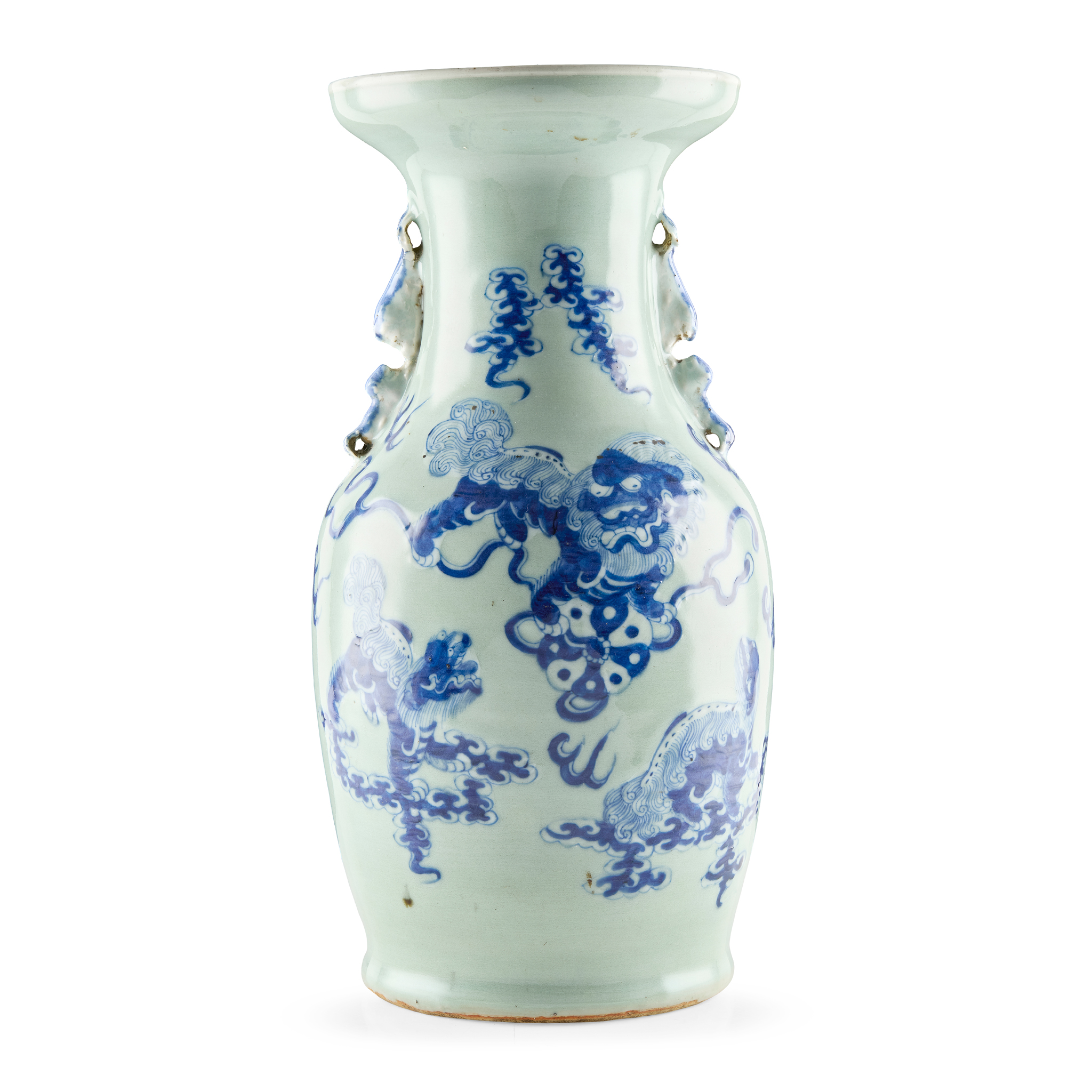 CHINESE CELADON-GROUND UNDERGLAZE BLUE DECORATED VASE