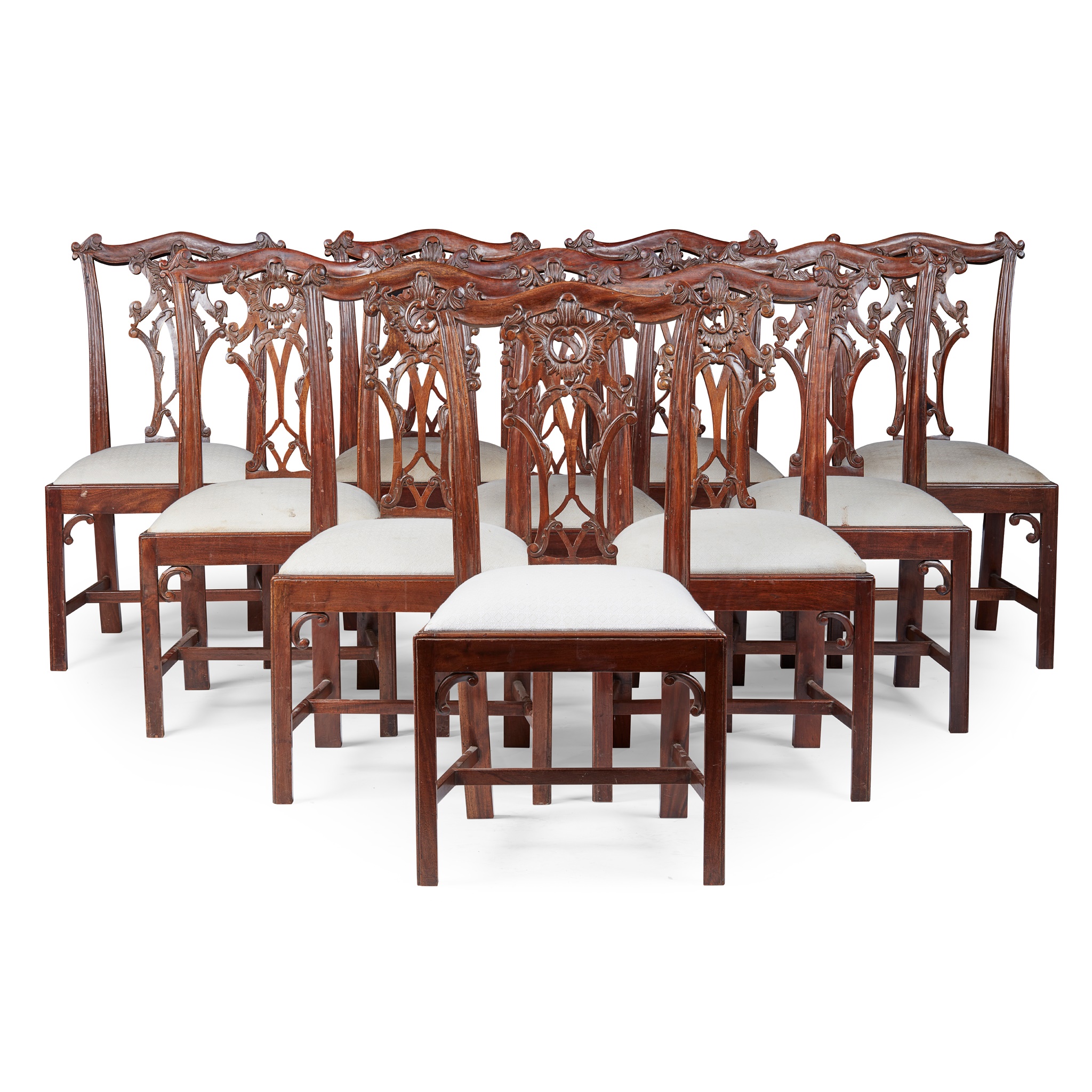 SET OF FOURTEEN GEORGIAN STYLE MAHOGANY DINING CHAIRS