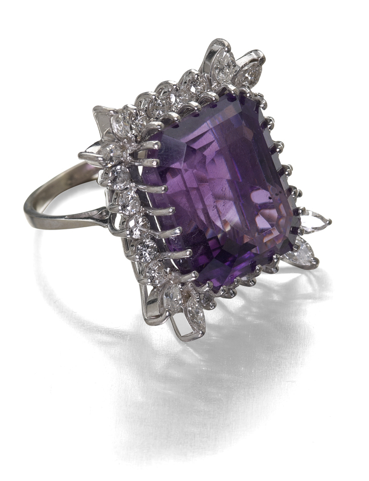 An amethyst and diamond set cocktail ring,