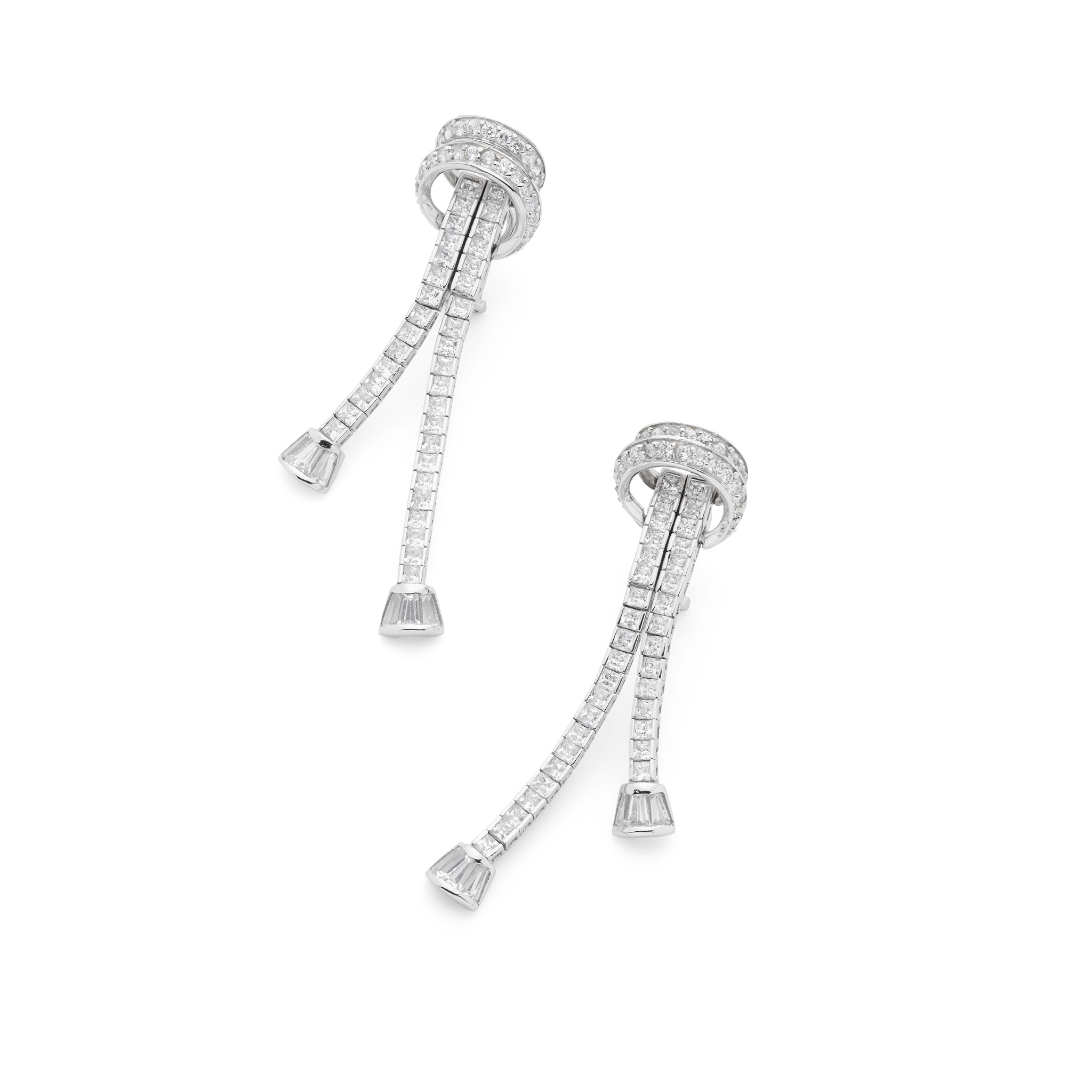 A pair of diamond tassel earrings