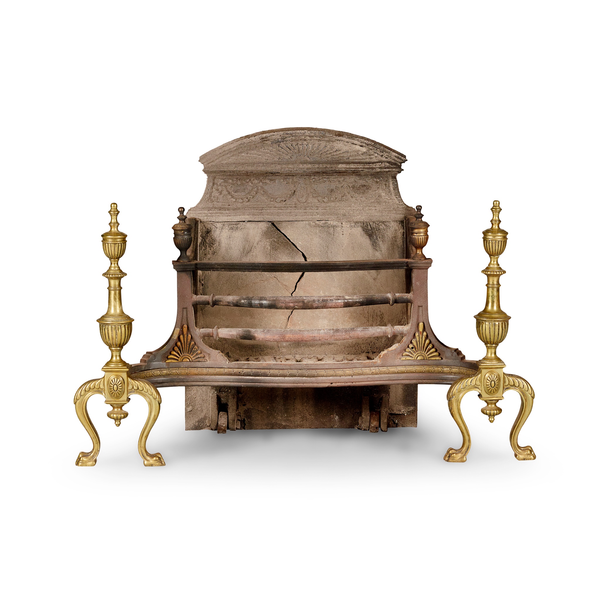 GEORGIAN CAST-IRON AND BRASS FIRE BASKET GRATE