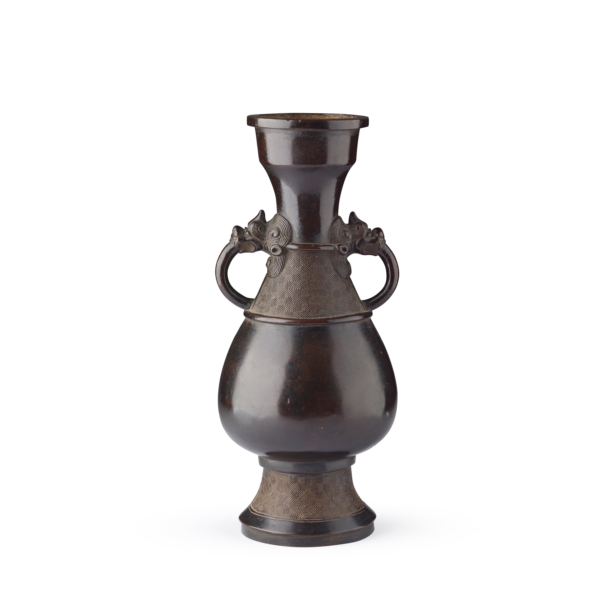 BRONZE ‘MYTHICAL BEAST’ HANDLED VASE