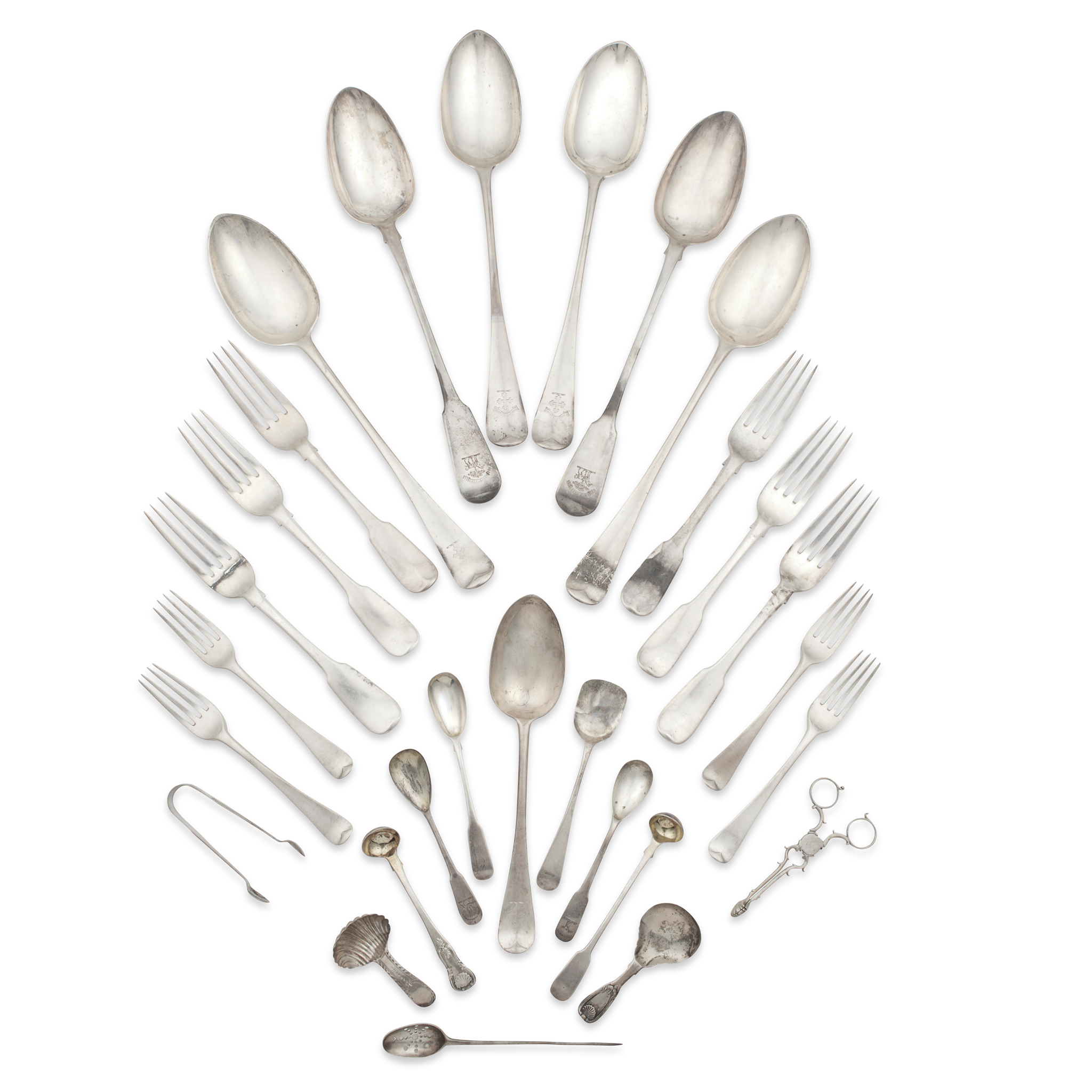 A collection of English and Irish flatware