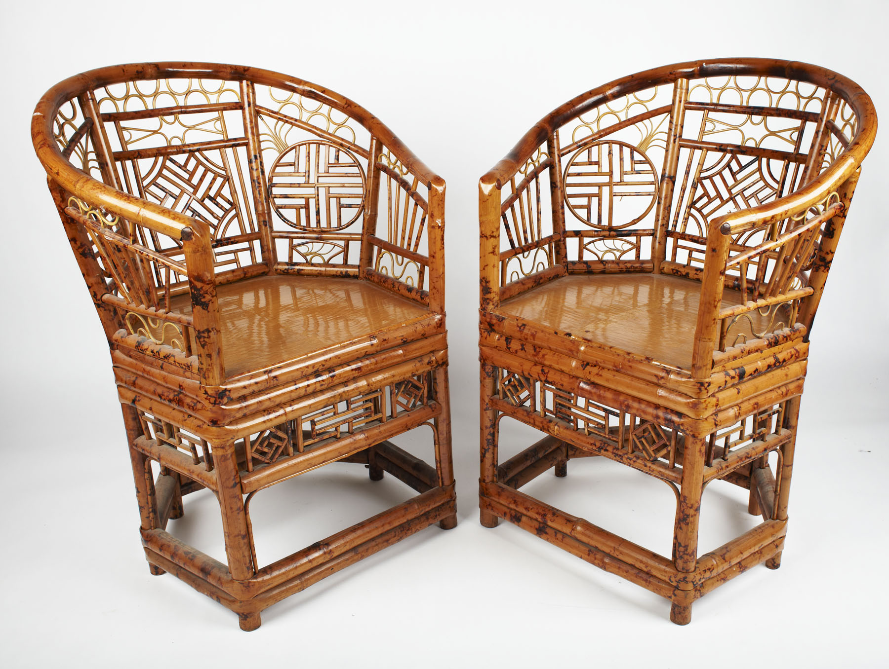 PAIR OF CHINESE HORSE-SHOE BACK BAMBOO CHAIRS