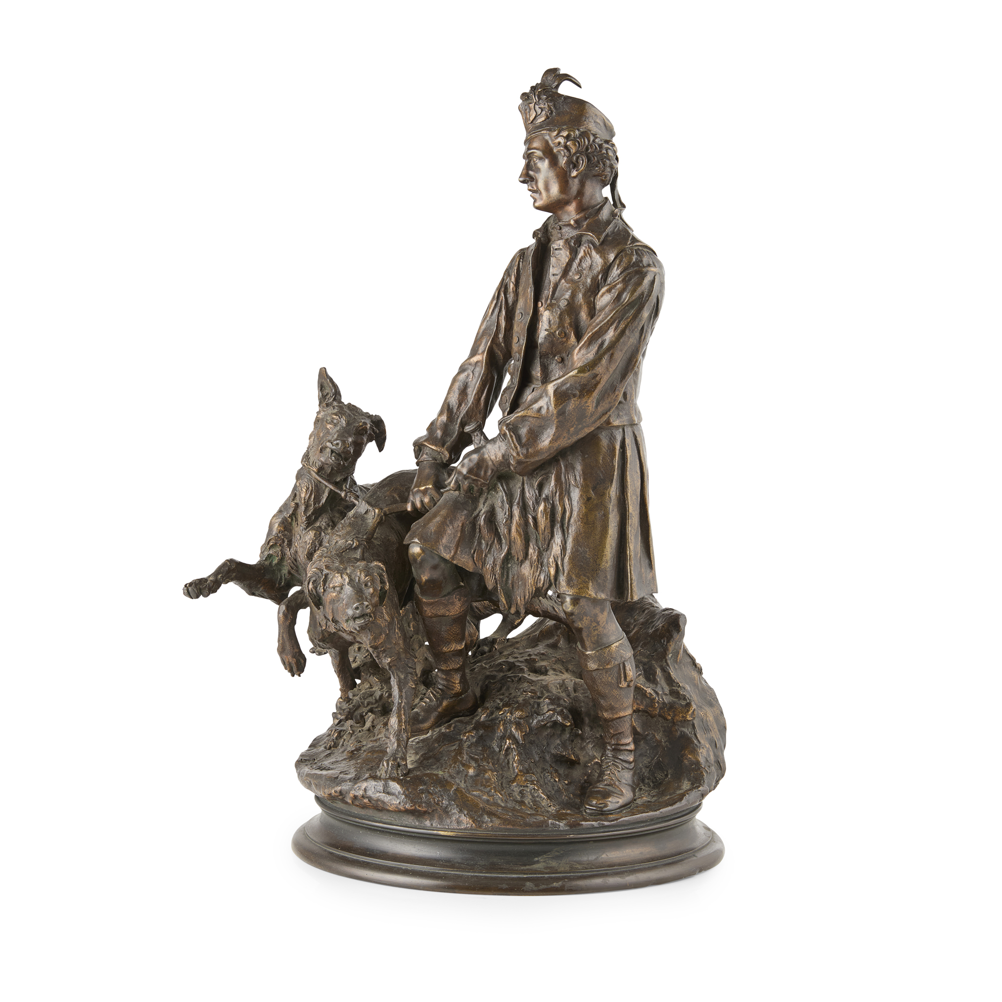 FRENCH BRONZE HUNTING FIGURE GROUP, BY PIERRE JULES MENE (FRENCH 1810-1879)
