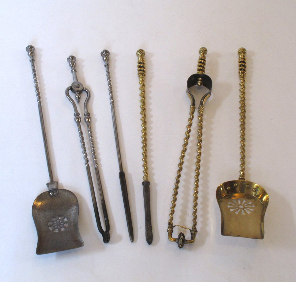 A set of three Victorian brass fire irons