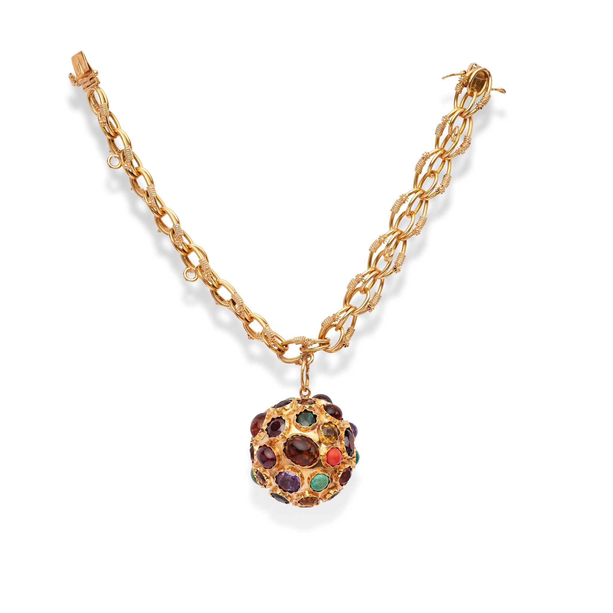 A fancy-link gem-set charm bracelet, circa 1950