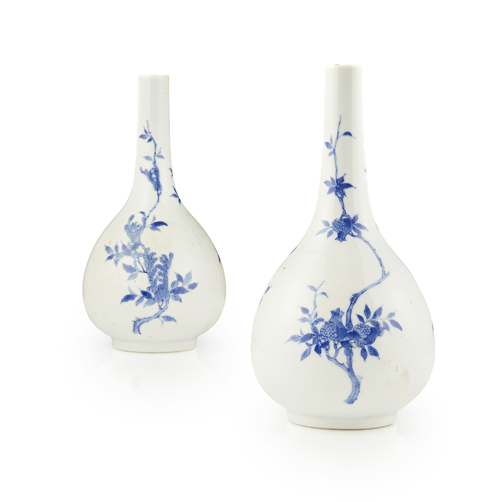 PAIR OF BLUE AND WHITE 'THREE ABUNDANCES' VASES