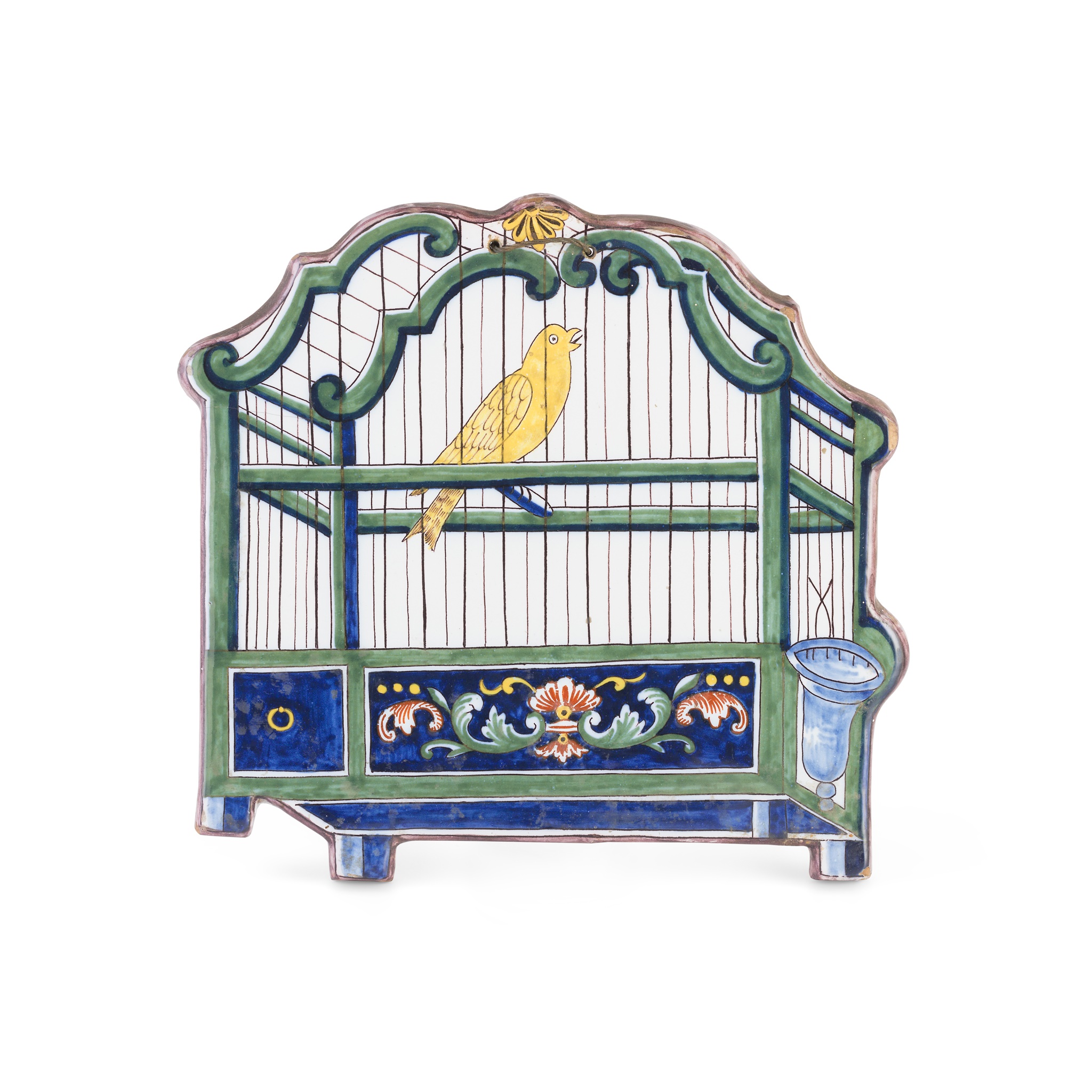 DELFT POLYCHROME TROMPE L'OEIL BIRD CAGE PLAQUE