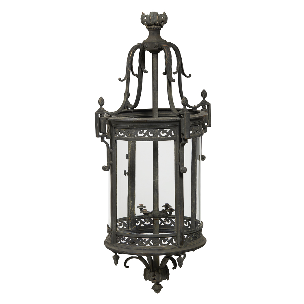 LARGE PATINATED BRASS HALL LANTERN