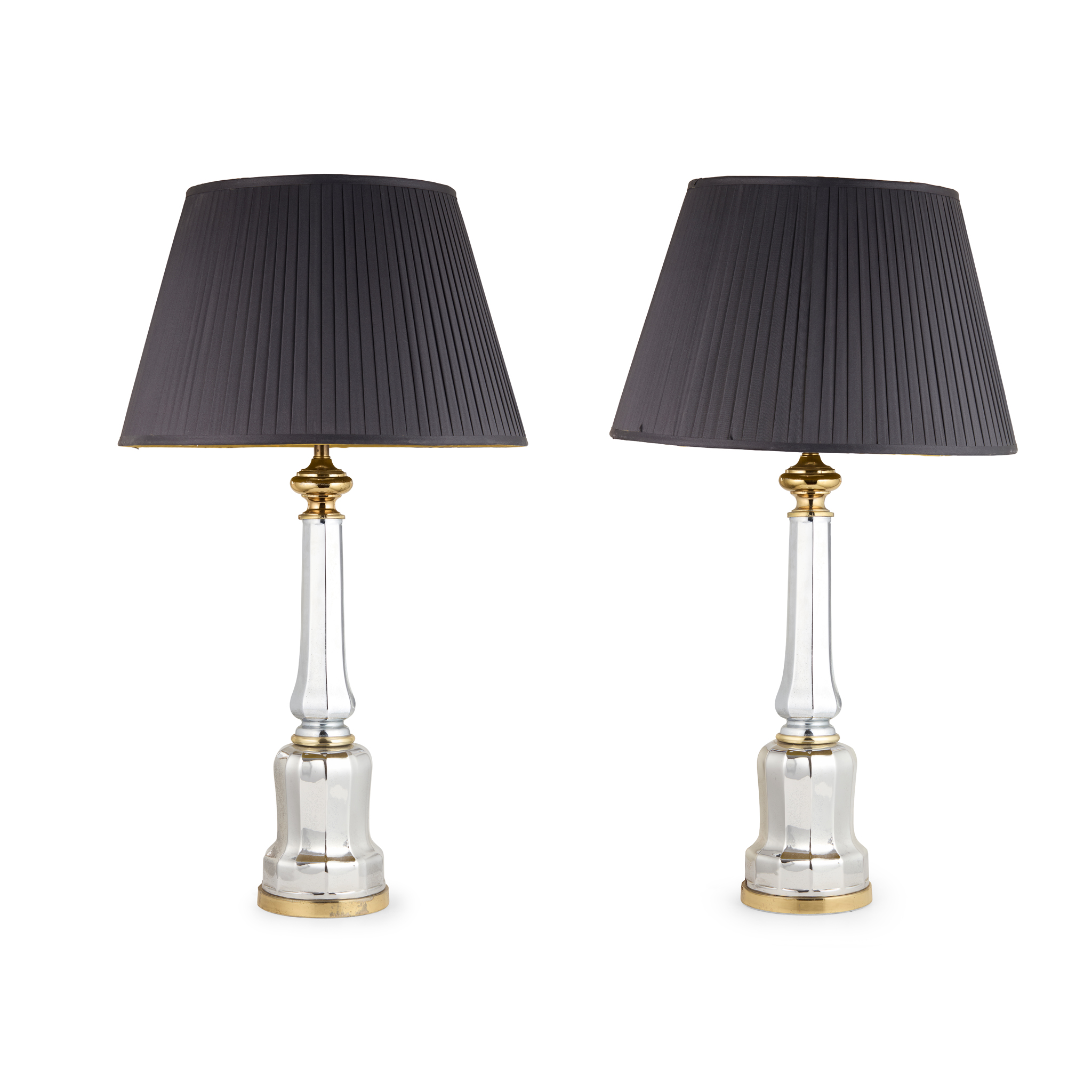 PAIR OF STEEL AND BRASS MALLET FORM LAMPS