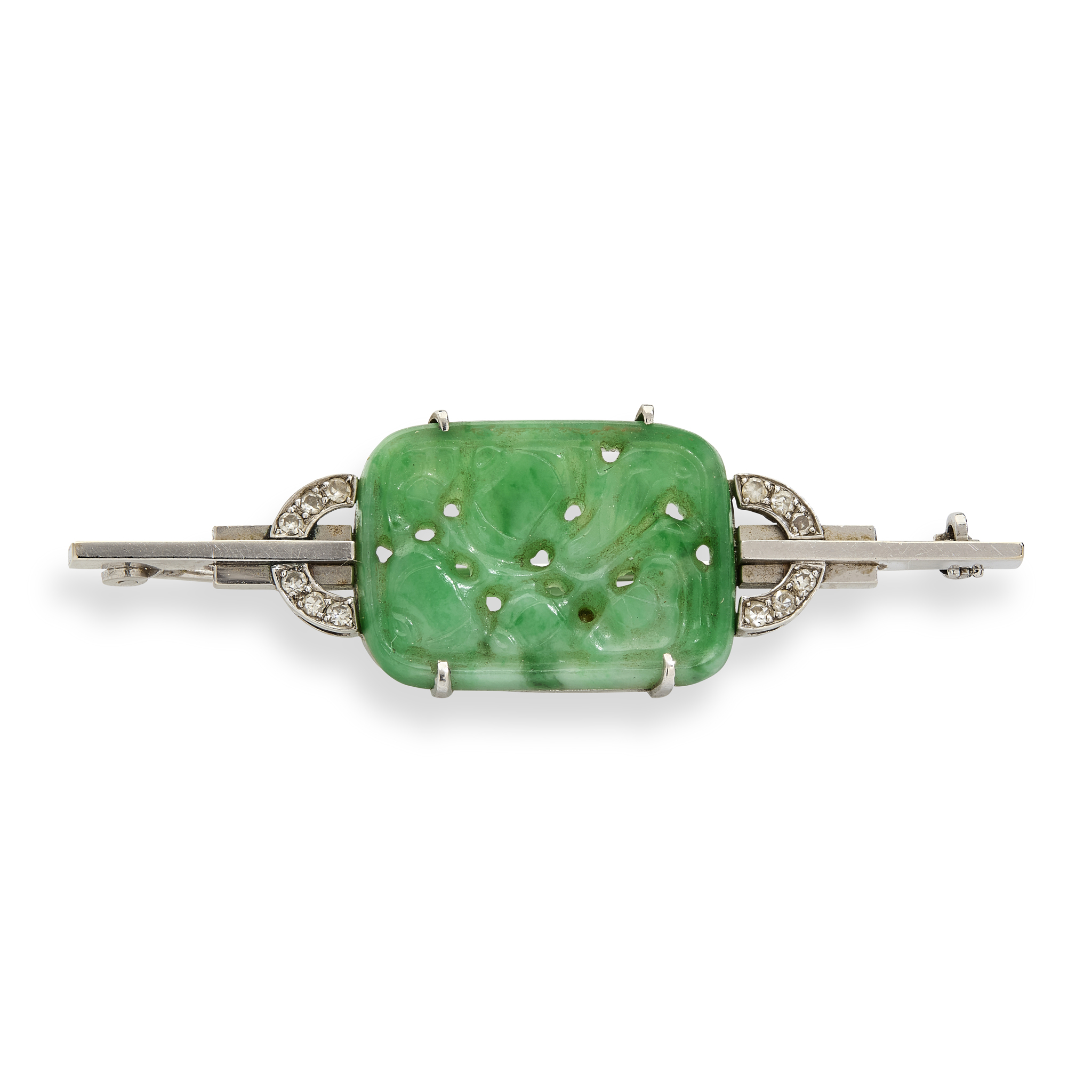An Art Deco jade and diamond brooch