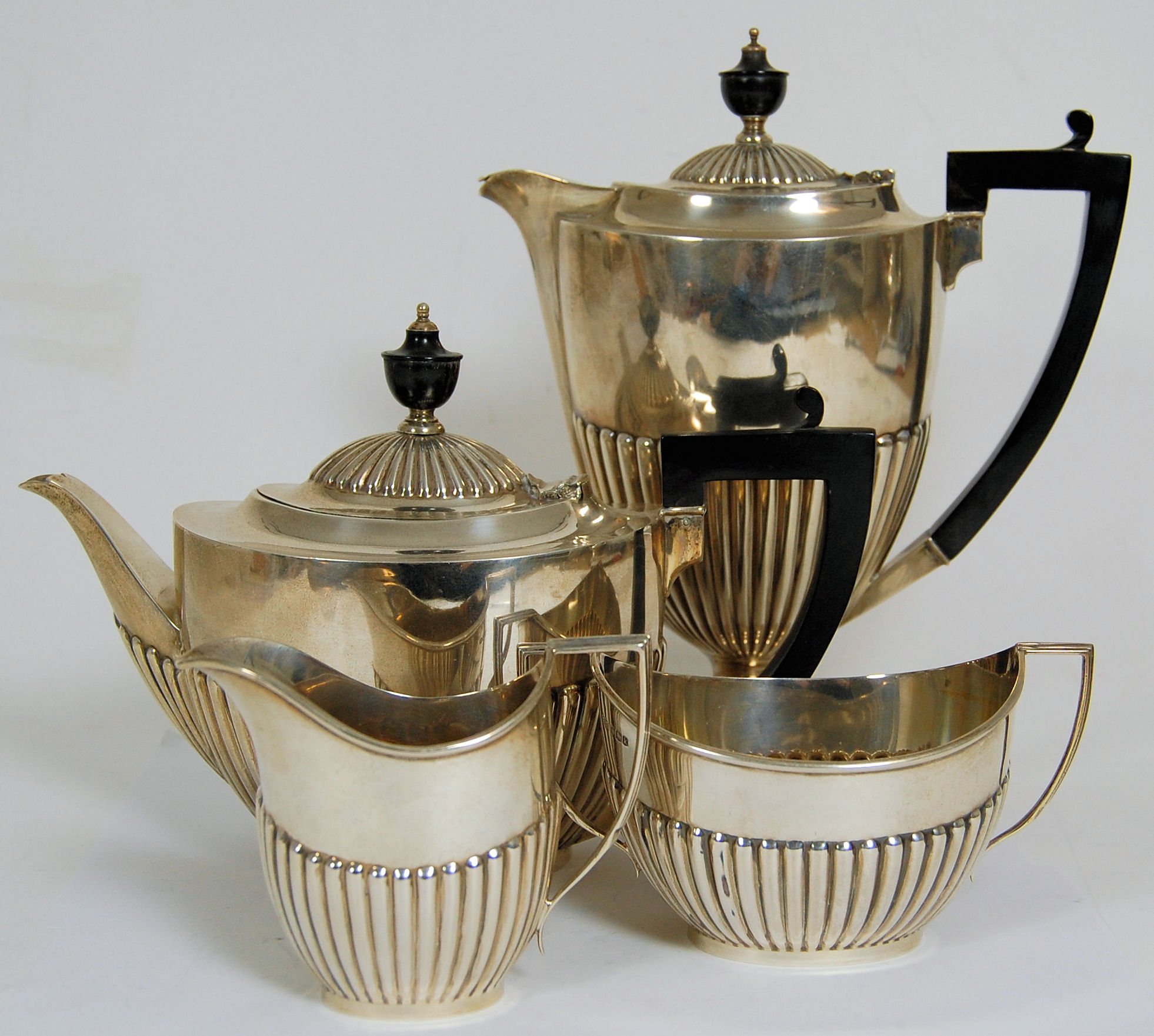 A matched four piece tea and coffee service
