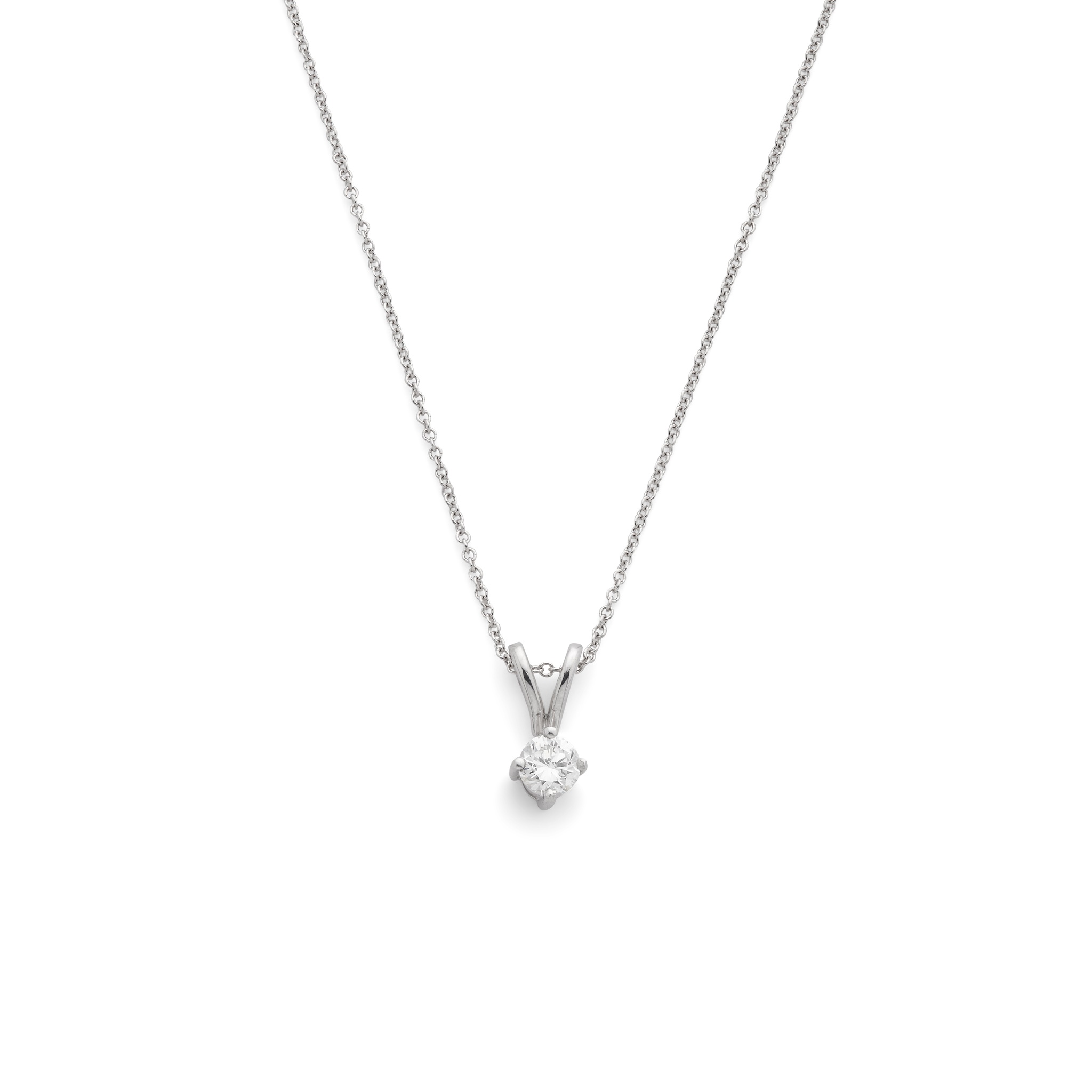 An 18ct white gold single-stone diamond pendant necklace