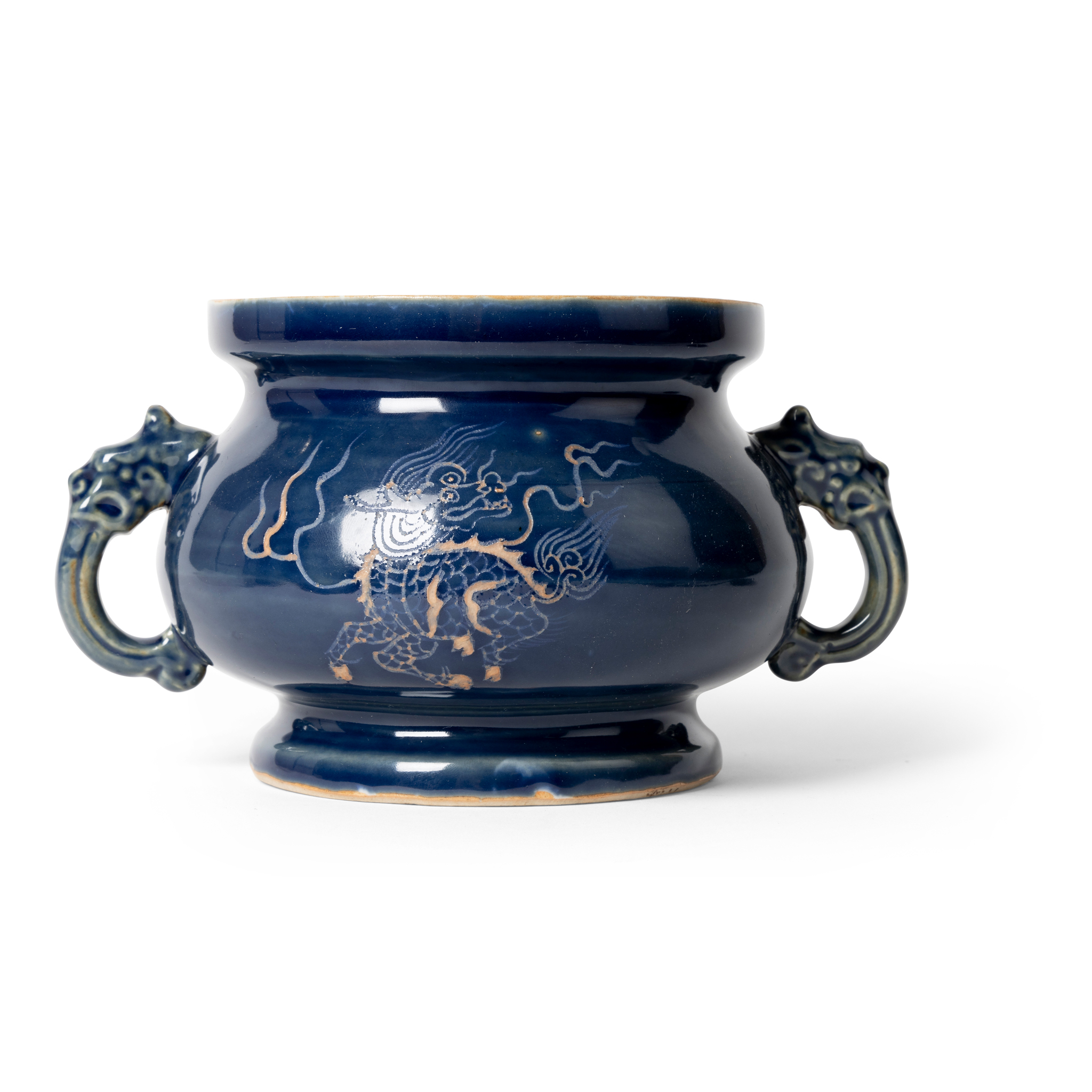 CHINESE BLUE-GLAZED 'QILIN' HANDLED CENSER