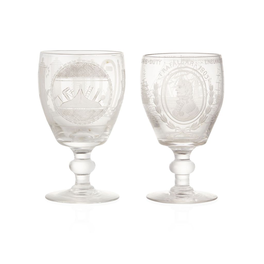 TWO ENGRAVED GLASS RUMMERS