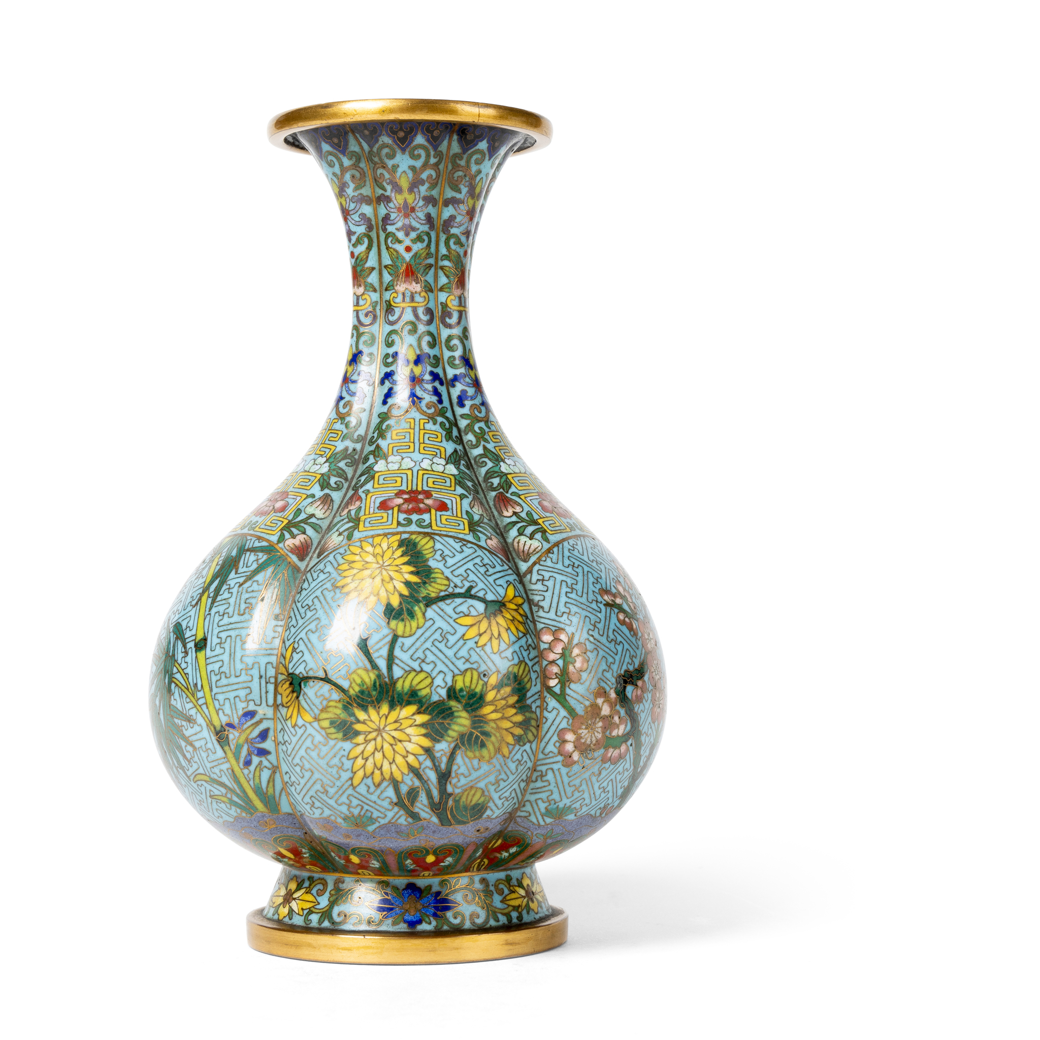 CHINESE CLOISONNÉ ENAMEL 'FLORAL' LOBED VASE