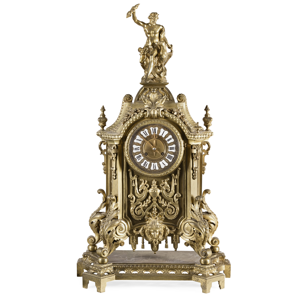 LARGE FRENCH BRASS MANTEL CLOCK