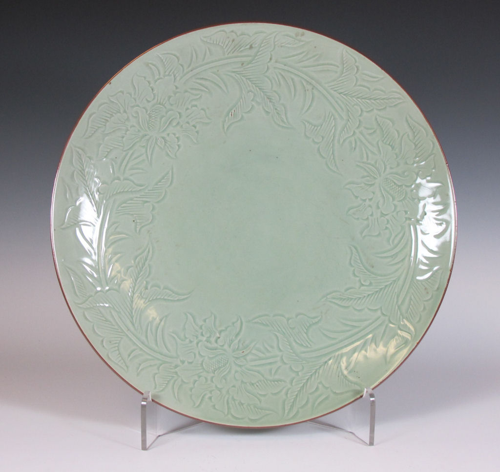 A large Japanese celadon plate, Meiji Period