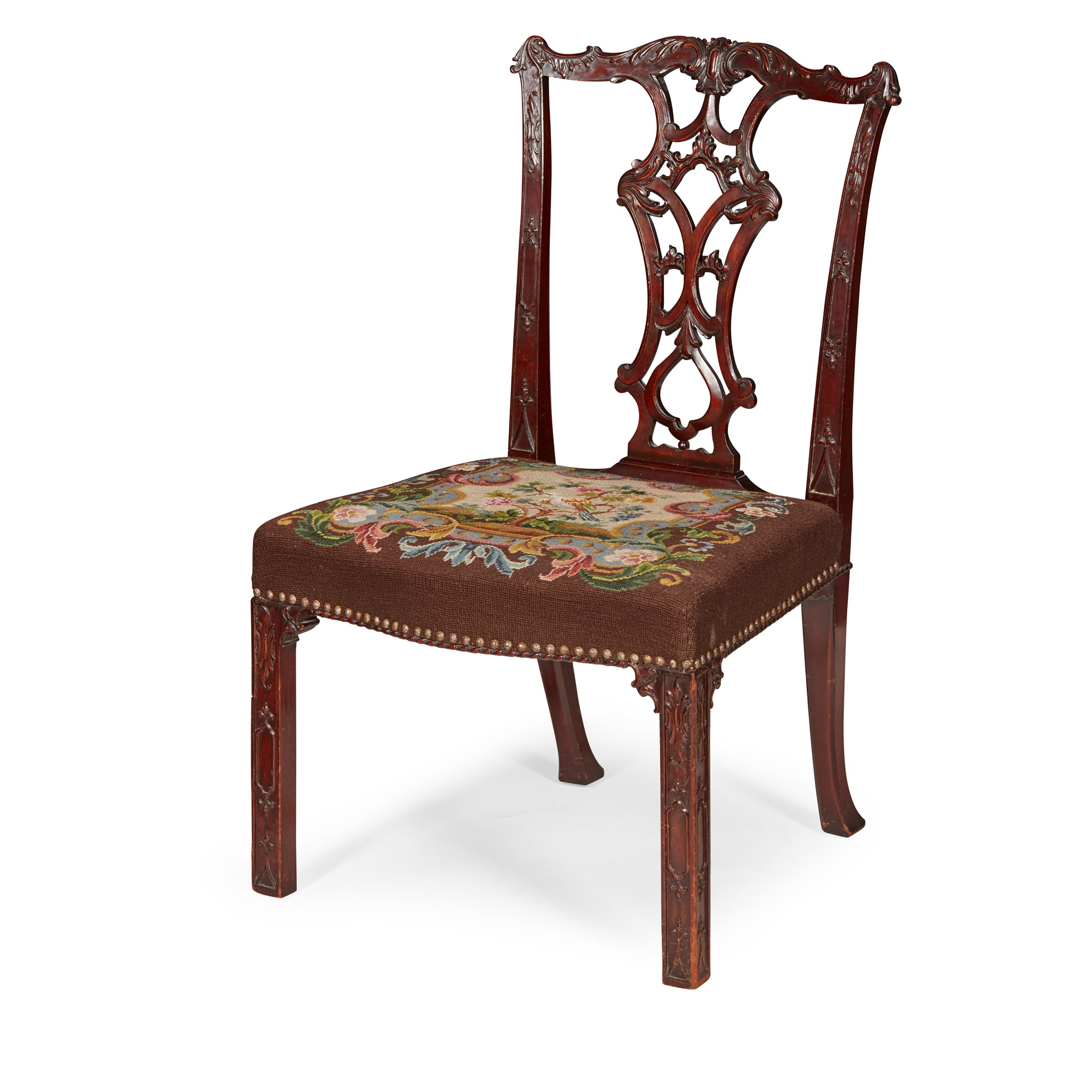 GEORGE III MAHOGANY AND NEEDLEWORK SIDE CHAIR