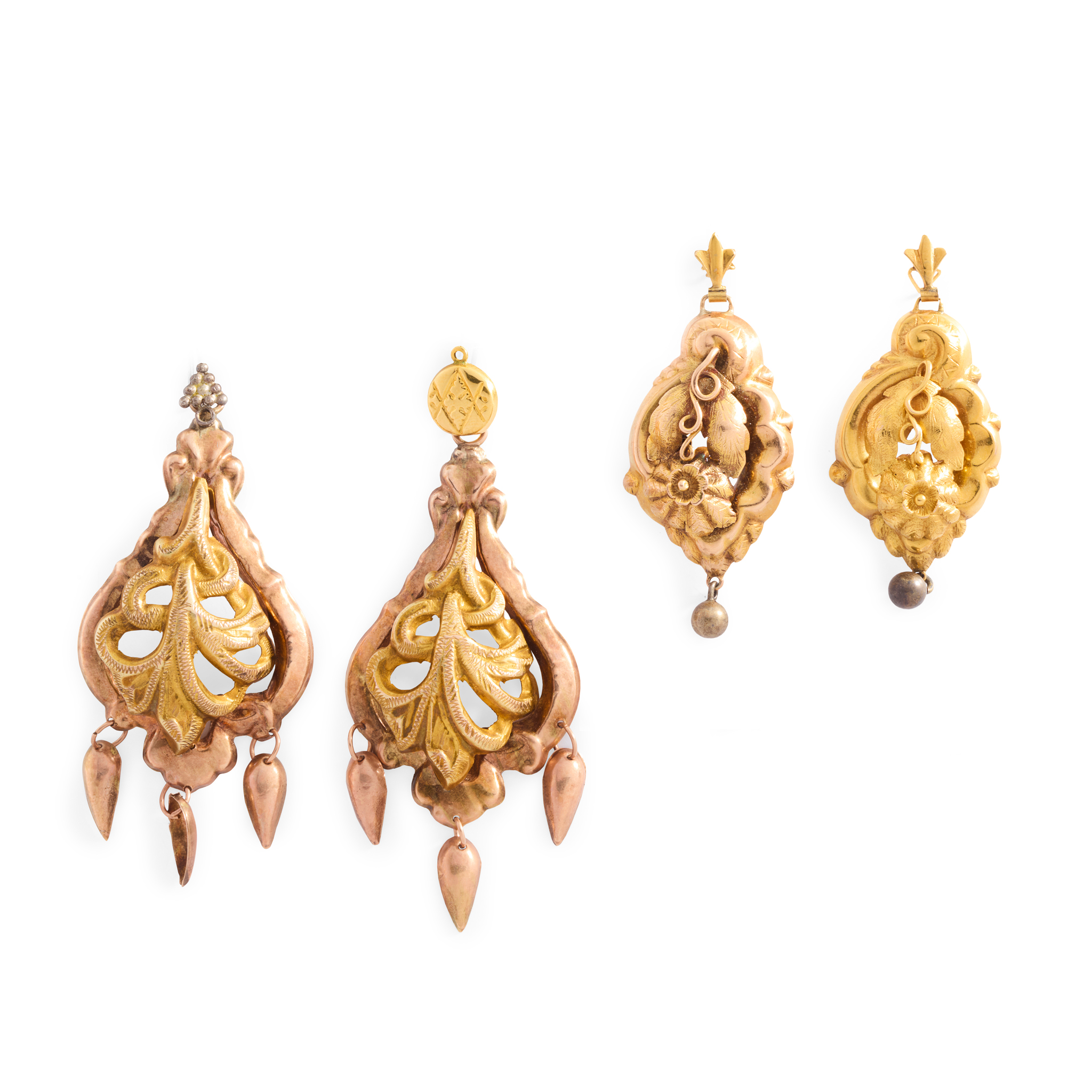 Two pairs of late 19th century pendent earrings