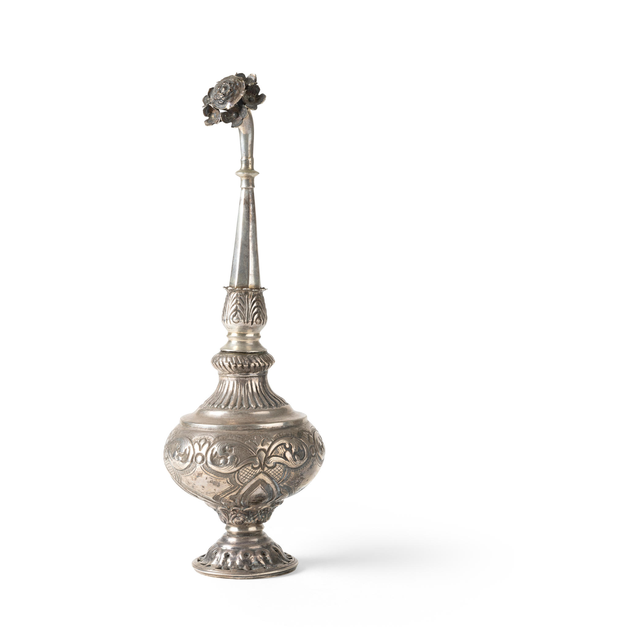 A SILVER ROSEWATER SPRINKER