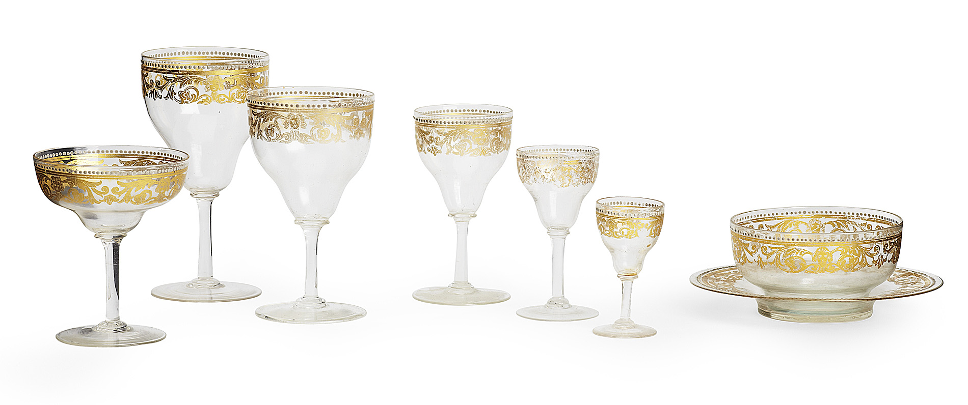 LARGE PARTIAL SUITE OF VENETIAN 'JEWELLED' AND GILT GLASSWARE