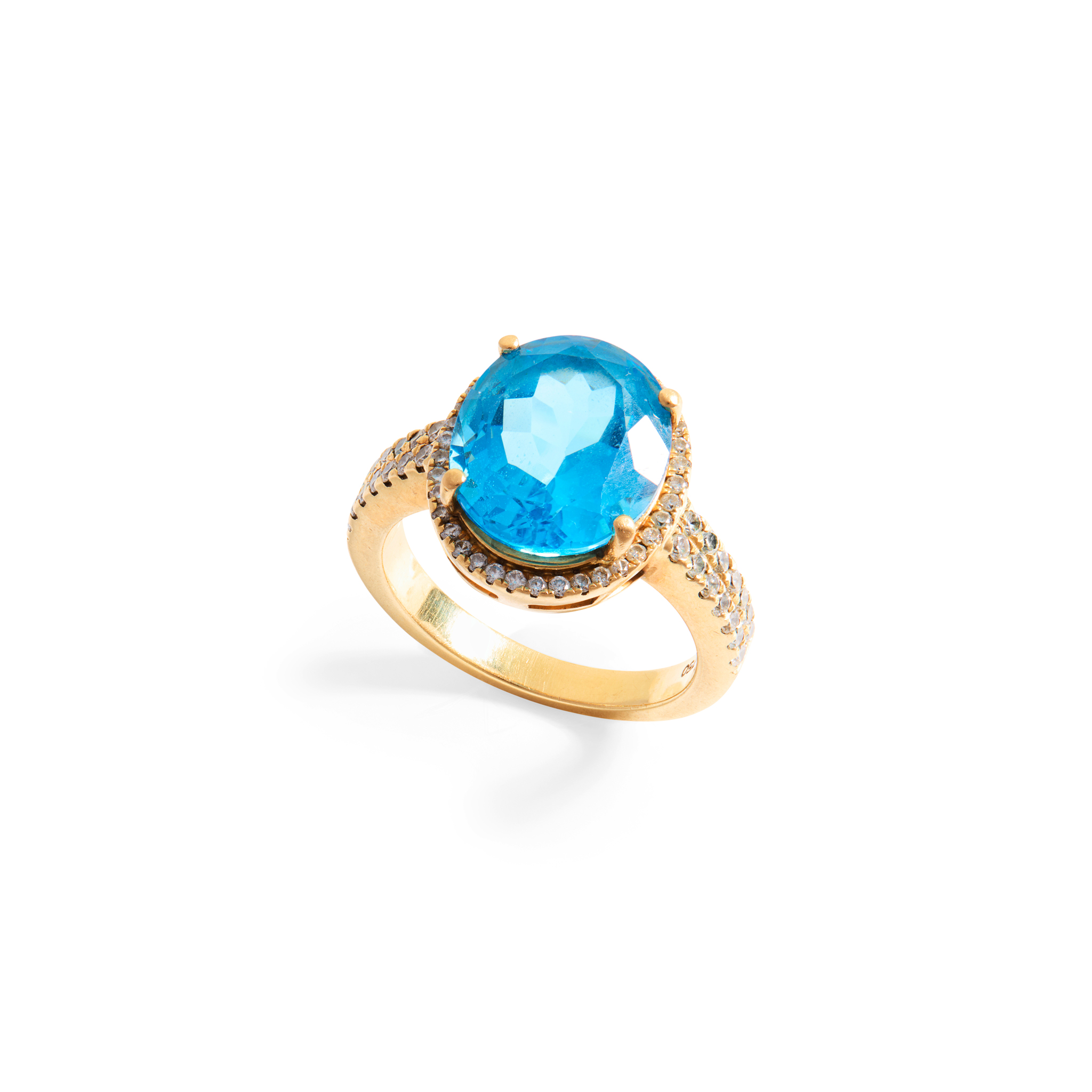 A blue topaz and diamond cocktail ring
