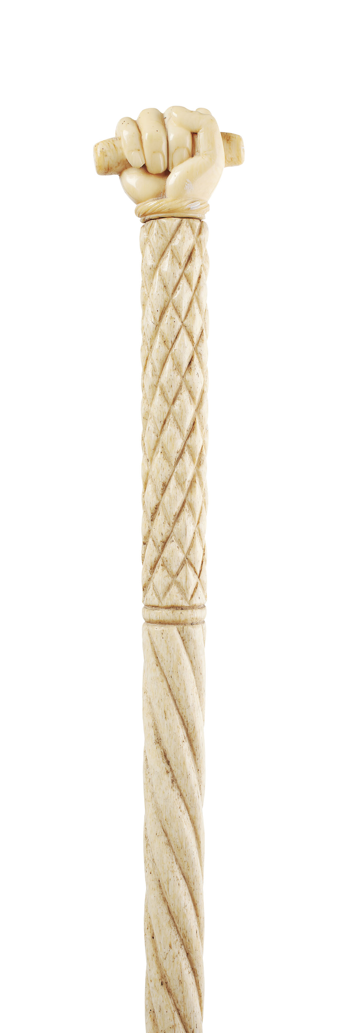 CARVED WHALE BONE AND BALLEEN WALKING STICK