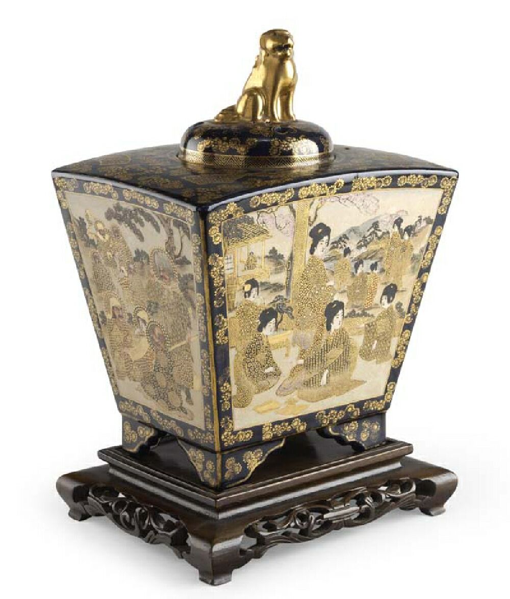 A Japanese satsuma box and cover Meiji or Taisho period