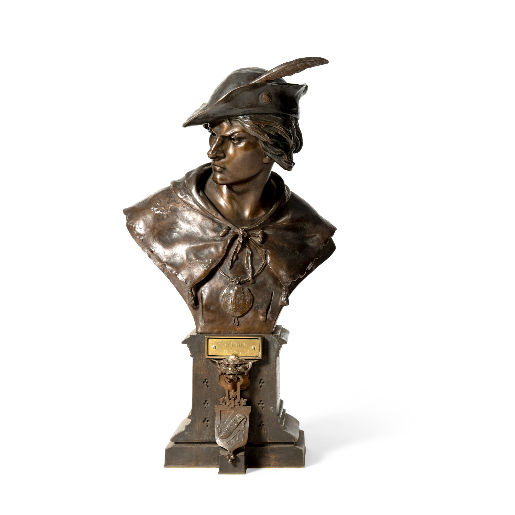A BRONZE BUST OF A MEDIEVAL SCHOLAR, E. PICAULT (FRENCH 1833-1915)