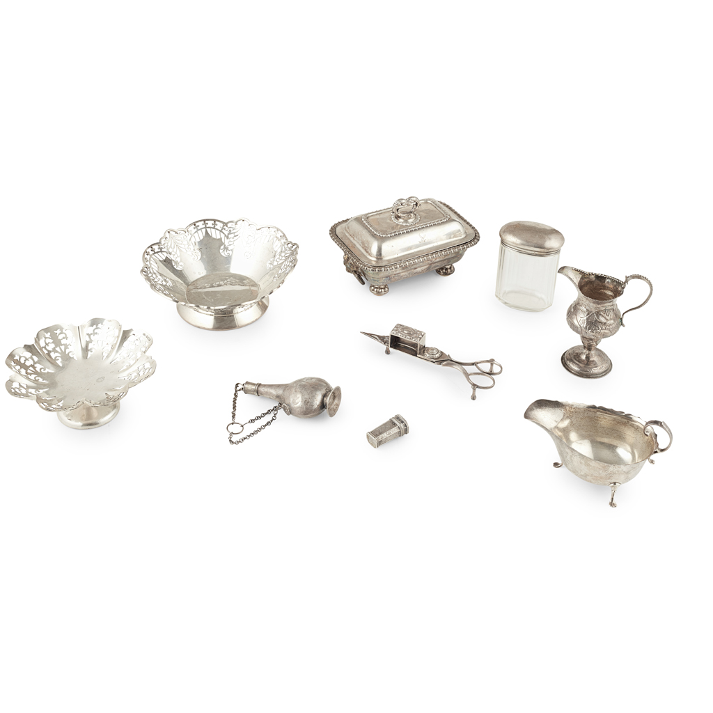 A group of items to include, a George III cream jug